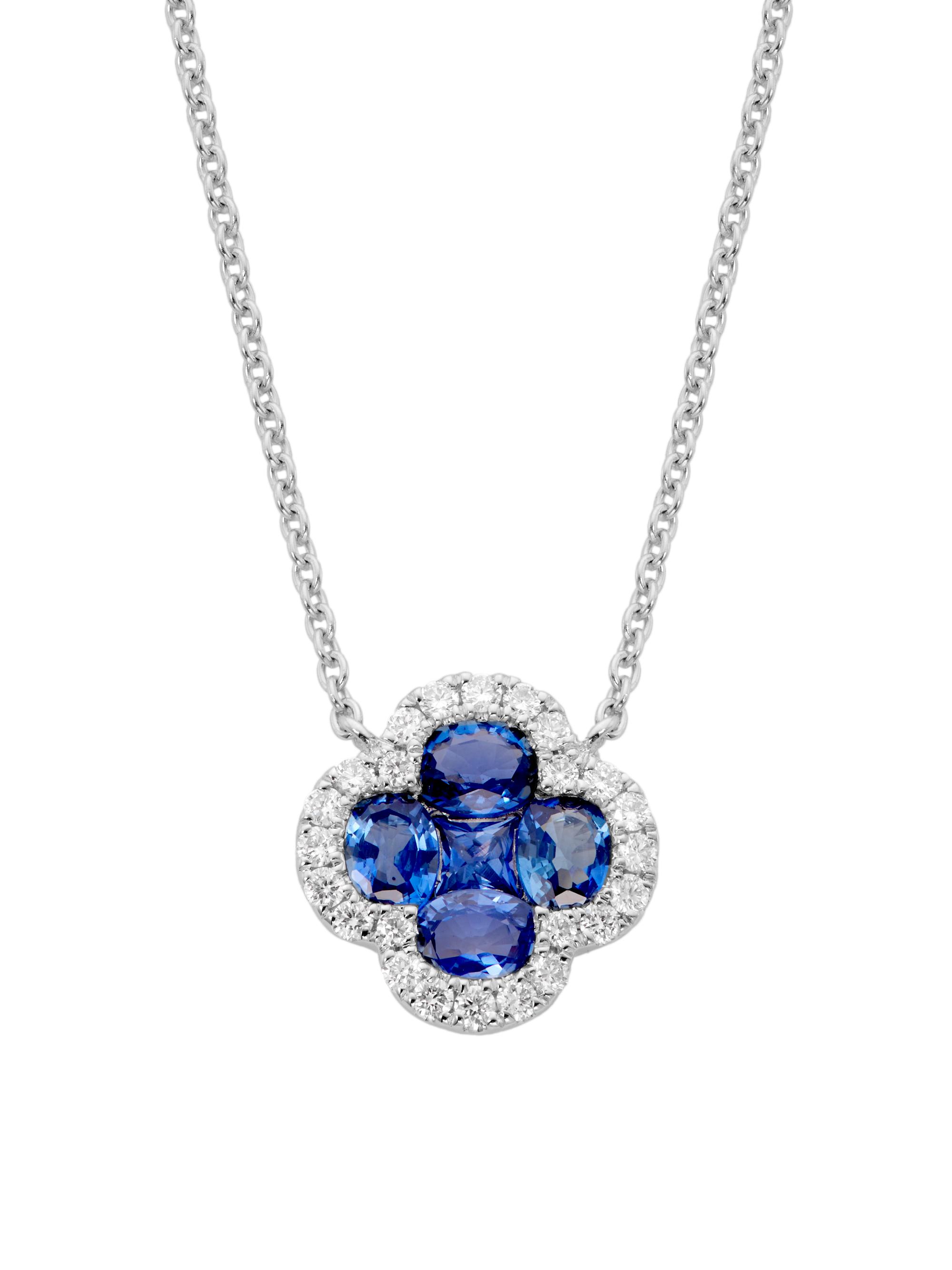 Saks Fifth Avenue Collection Women's 14K White Gold, Blue Sapphire & 0.16 TCW Diamond Clover Pendant Necklace - White Gold