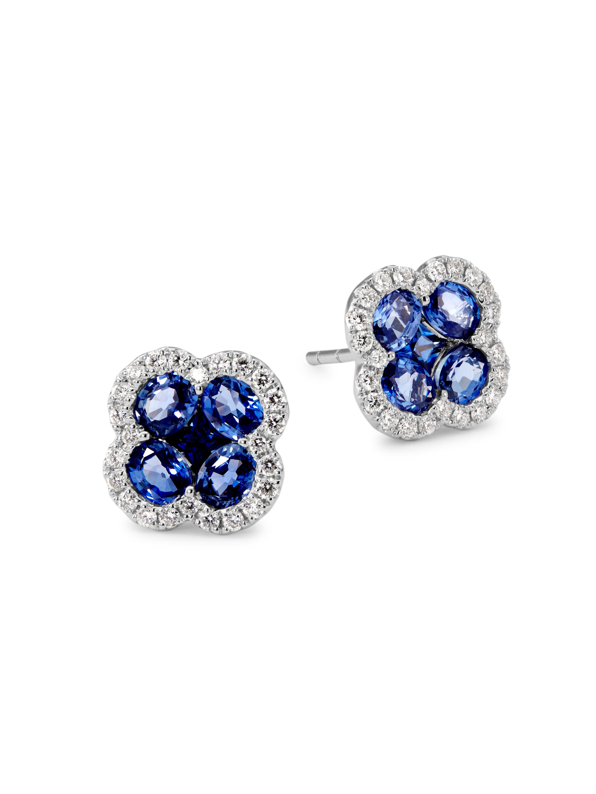 Saks Fifth Avenue Collection Women's 14K White Gold, Blue Sapphire & 0.33 TCW Diamond Four-Leaf Clover Stud Earrings - White Gold