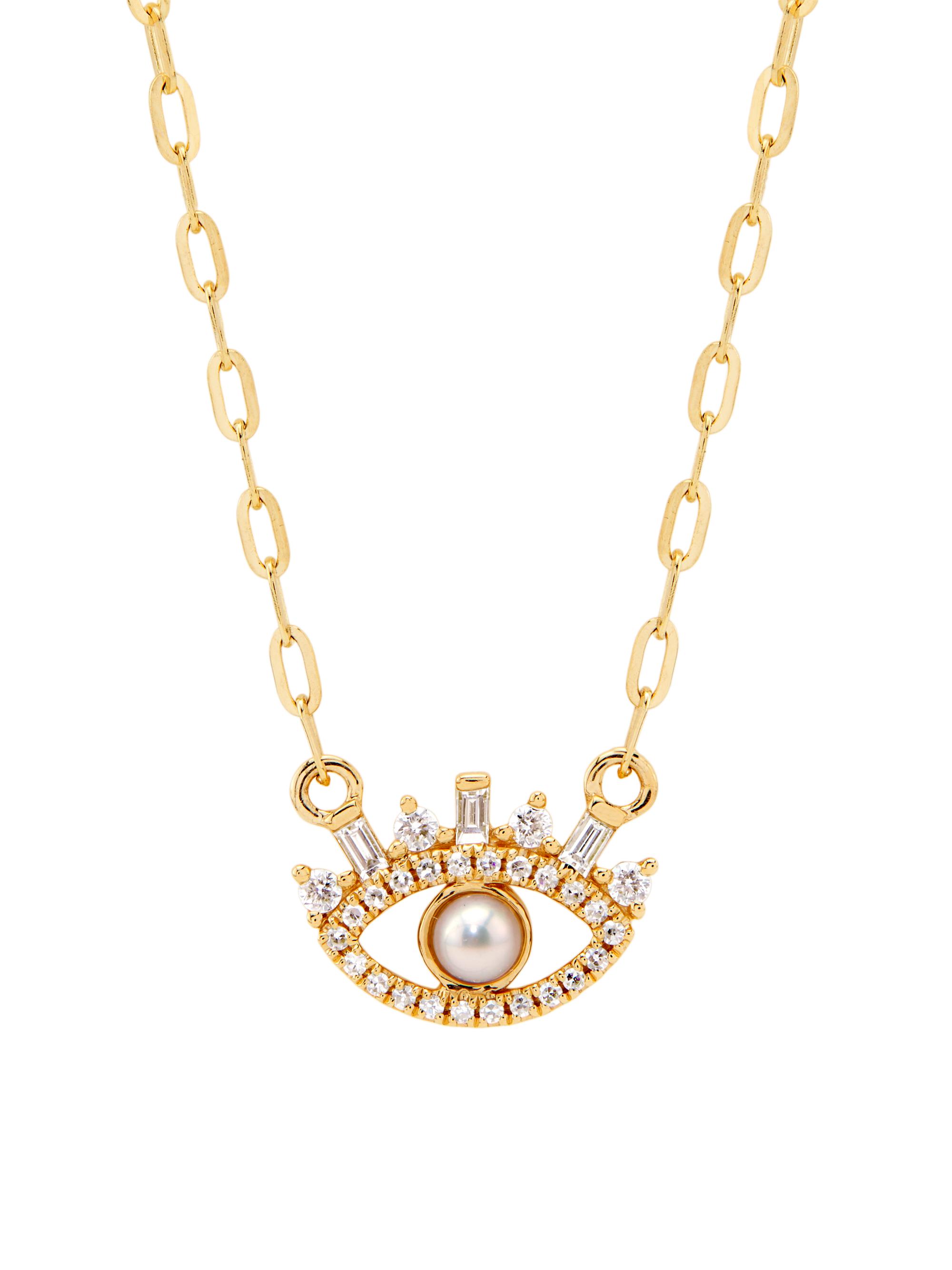 Saks Fifth Avenue Collection Women's 14K Yellow Gold, 0.16 TCW Diamond & Cultured Freshwater Pearl Eye Pendant Necklace - Gold