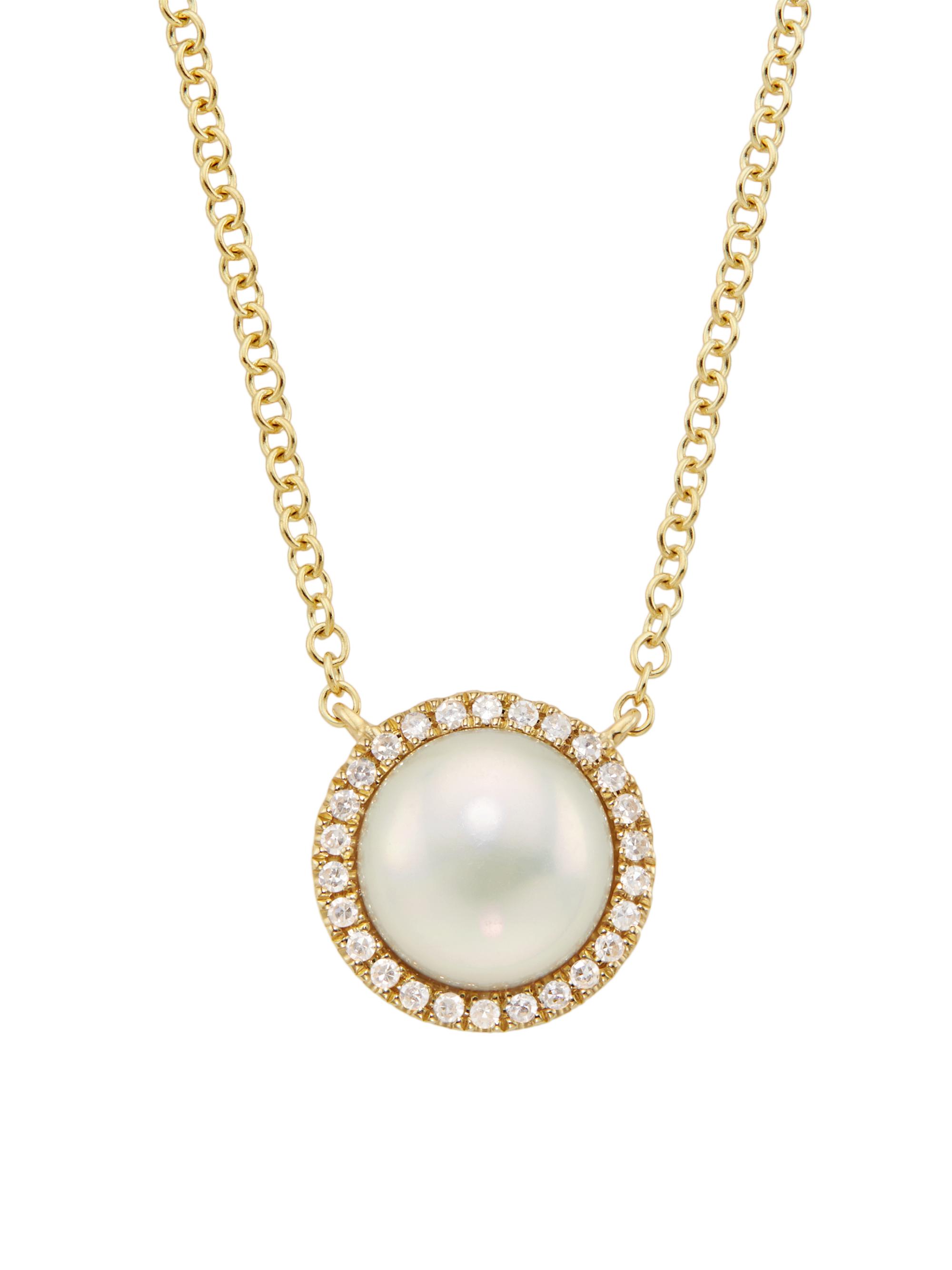 Saks Fifth Avenue Collection Women's 14K Yellow Gold, Cultured Freshwater Pearl & 0.08 TCW Diamond Halo Pendant Necklace - Gold