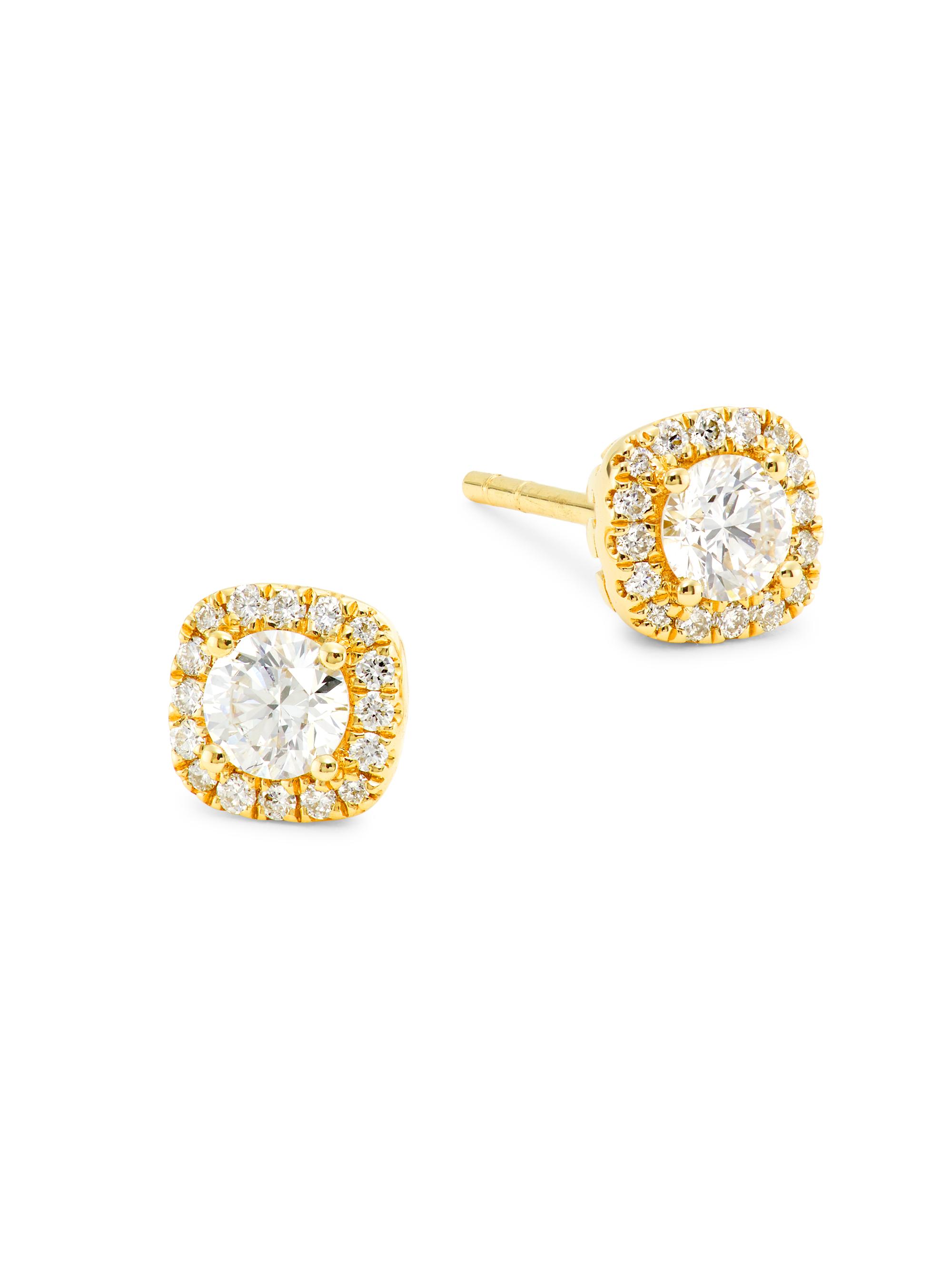 Saks Fifth Avenue Collection Women's 14K Yellow Gold & 0.61 TCW Diamond Halo Stud Earrings - Yellow Gold