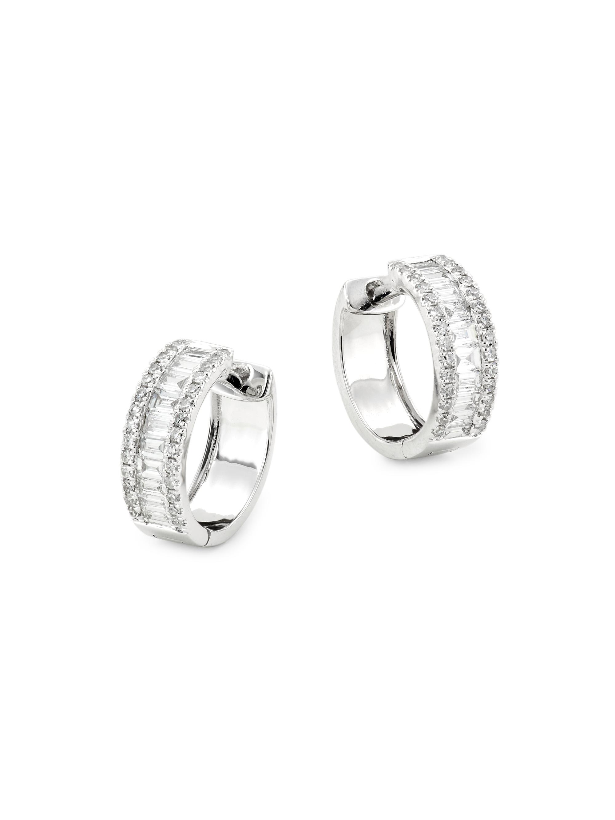 Saks Fifth Avenue Collection Women's 14K White Gold & 0.49 TCW Diamond Huggie Hoop Earrings - White Gold