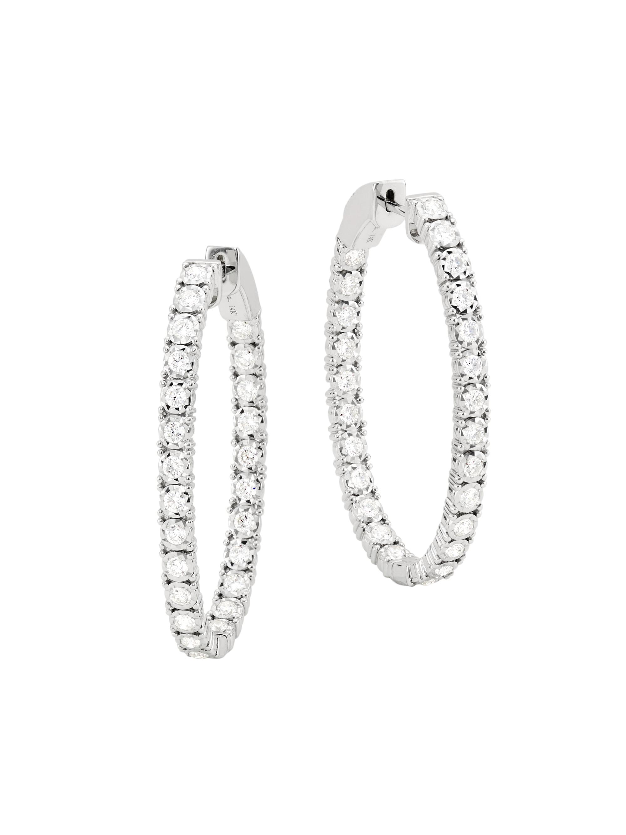 Saks Fifth Avenue Collection Women's 14K White Gold & 1.5 TCW Diamond Oval Inside-Out Hoop Earrings - White Gold