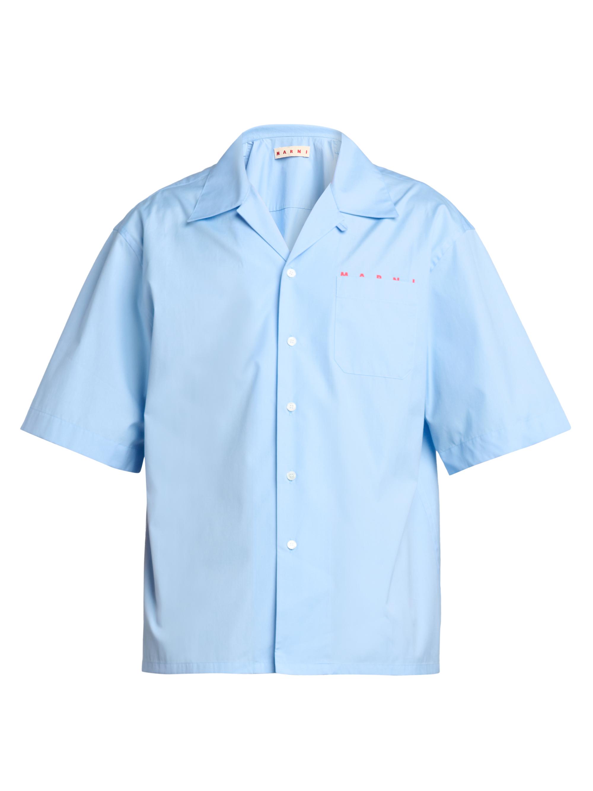 Marni Men's Logo Poplin Camp Shirt - Iris Blue