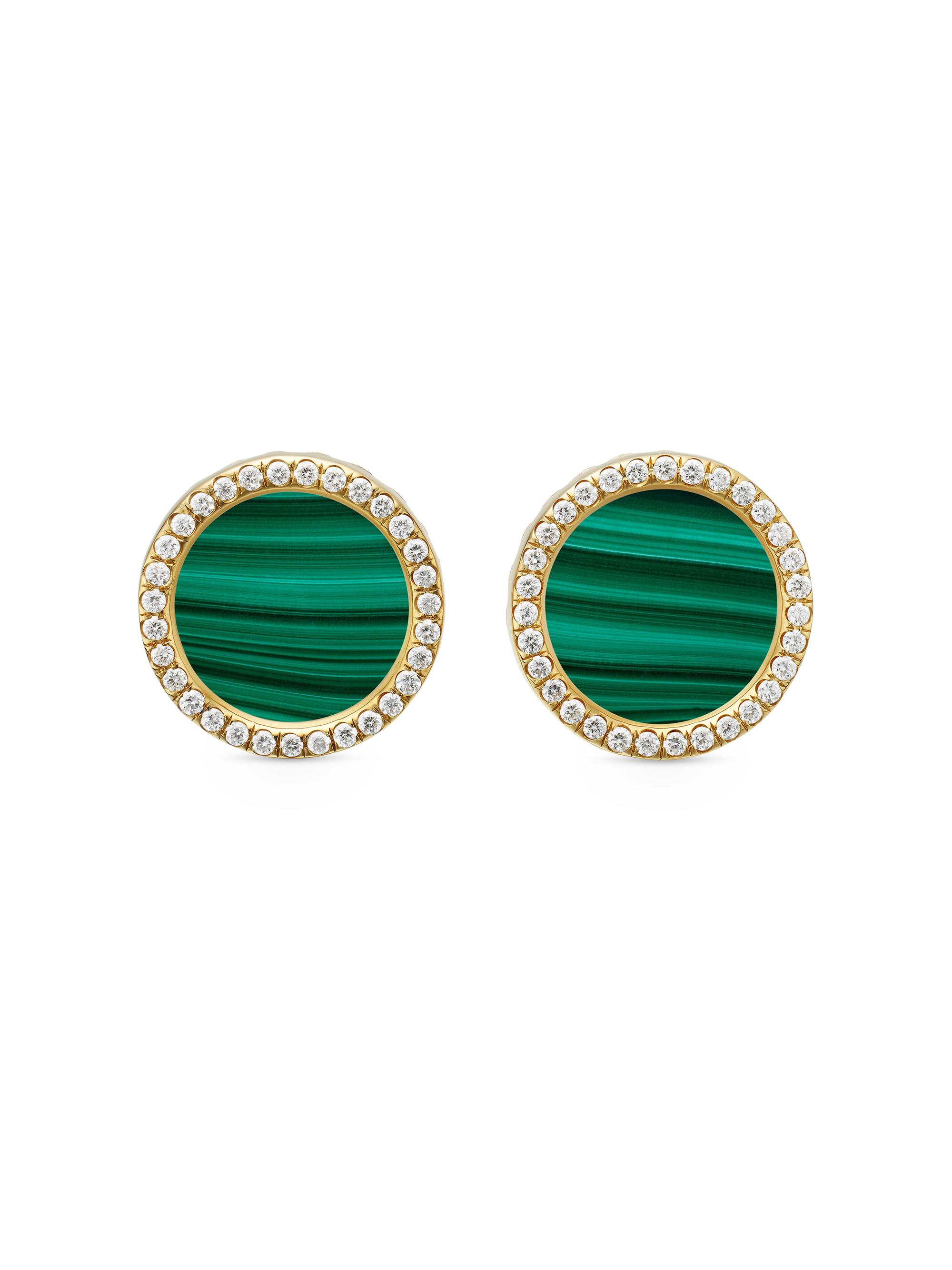 David Yurman Women's DY Elements Stud Earrings in 18K Yellow Gold - Malachite