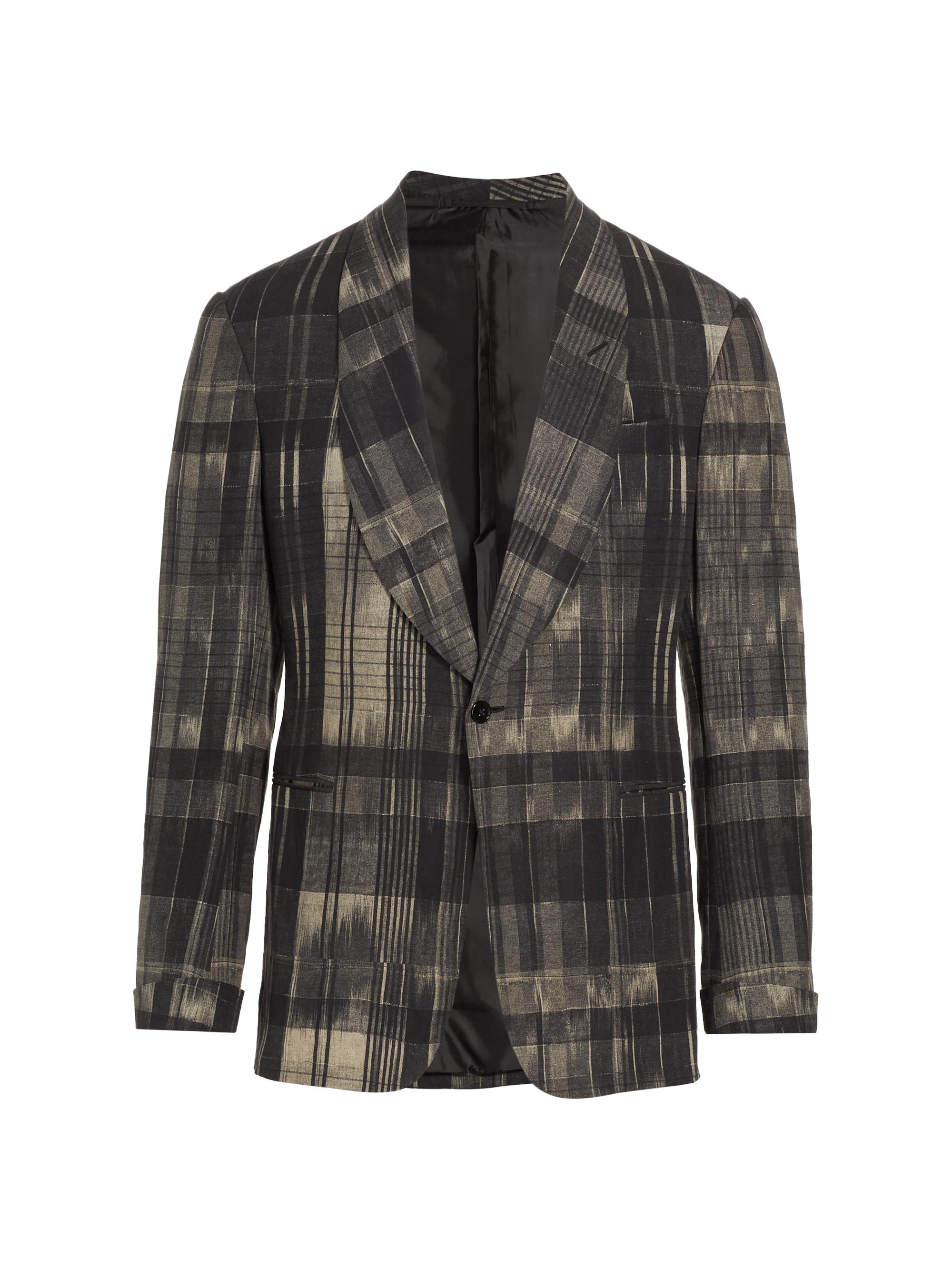 Ralph Lauren Purple Label Men's Kent Plaid Silk Blazer - Black Cream