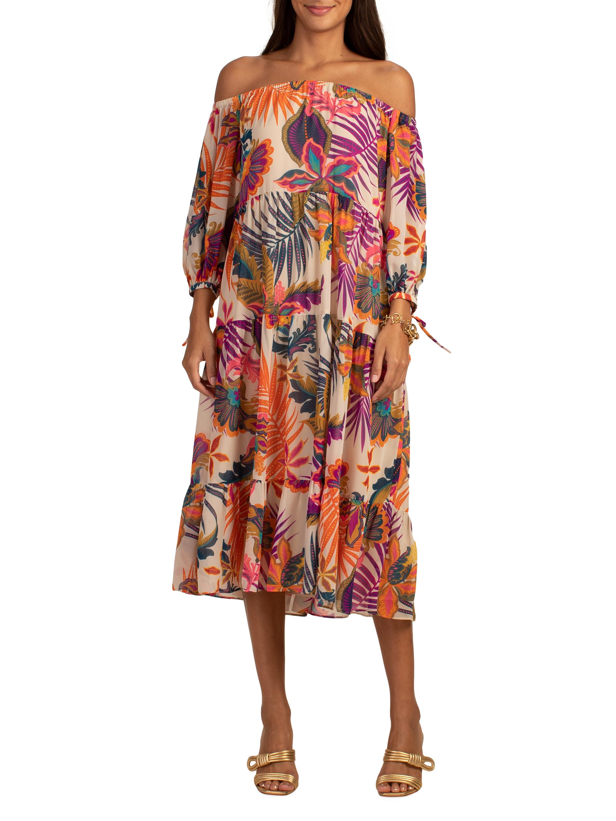 Trina Turk Cattleya Floral Off-The-Shoulder Midi-Dress Saks Fifth