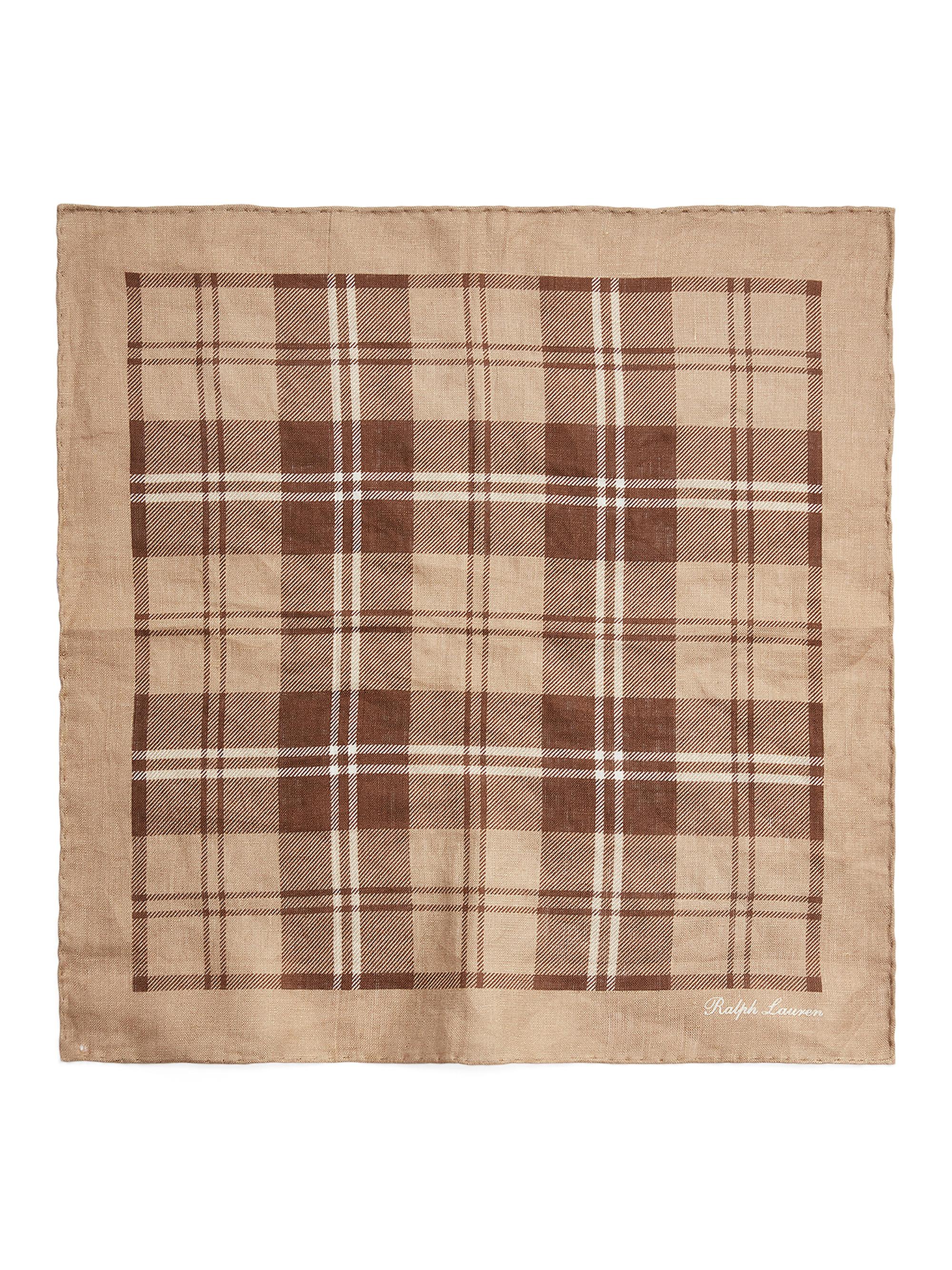 Ralph Lauren Purple Label Men's Plaid Linen Pocket Square - Tan