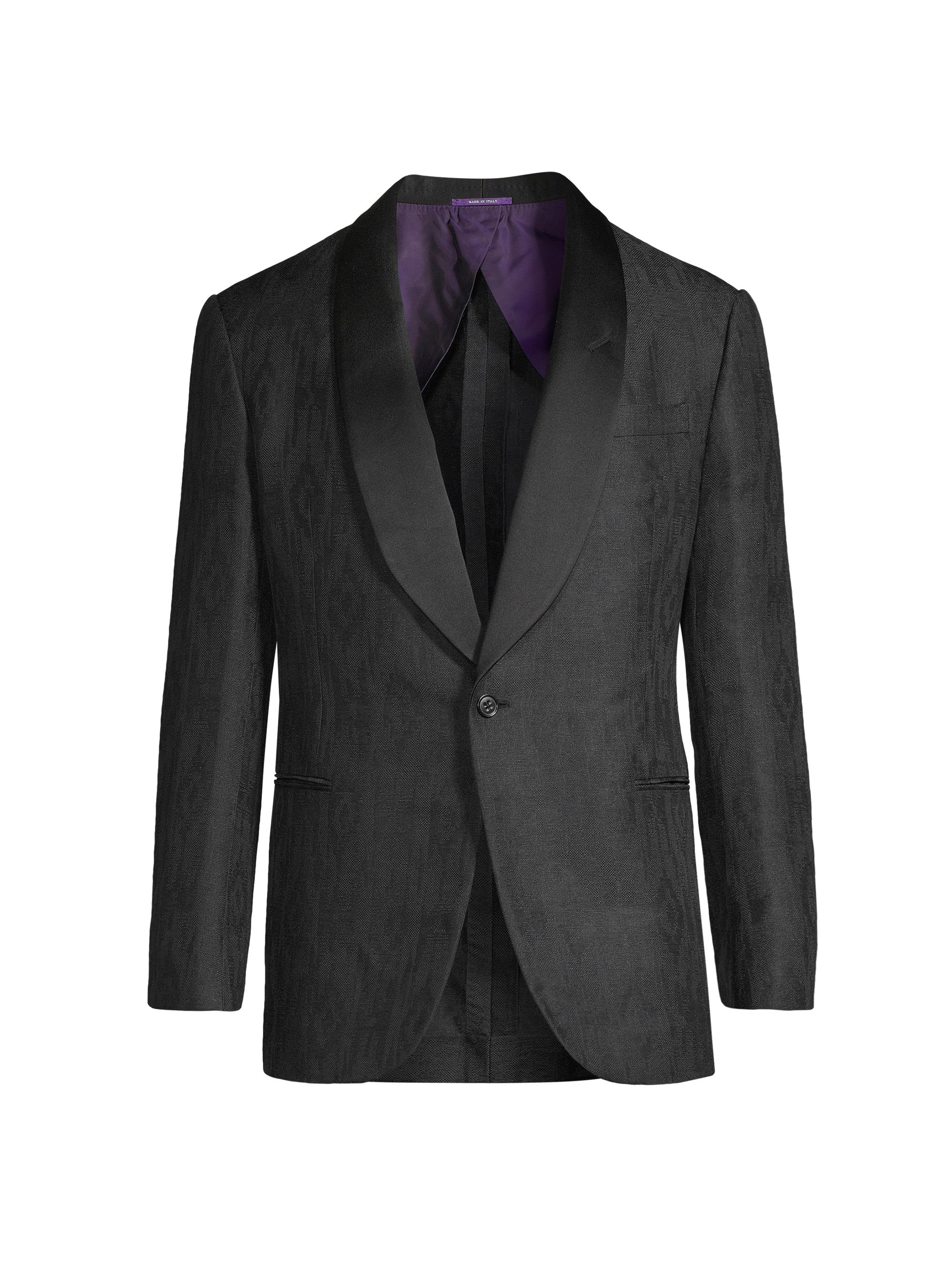 Ralph Lauren Purple Label Men's Jacquard Linen-Silk One-Button Jacket - Black On Black