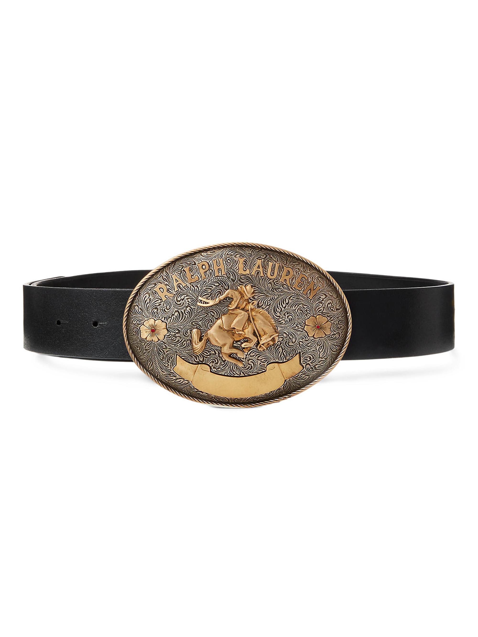 Ralph Lauren Collection Women's Leather & Rodeo-Buckle Belt - Black