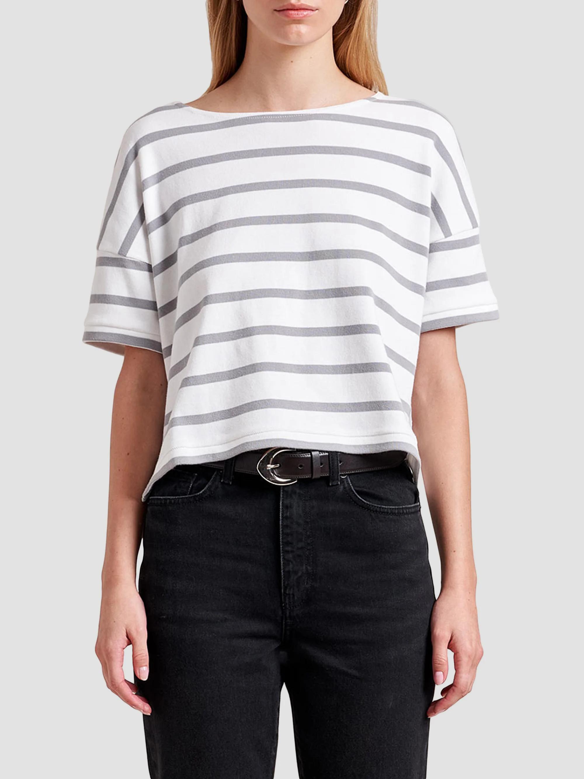 Women's Breton Short Sleeve Tee - White Light Grey - Size Medium