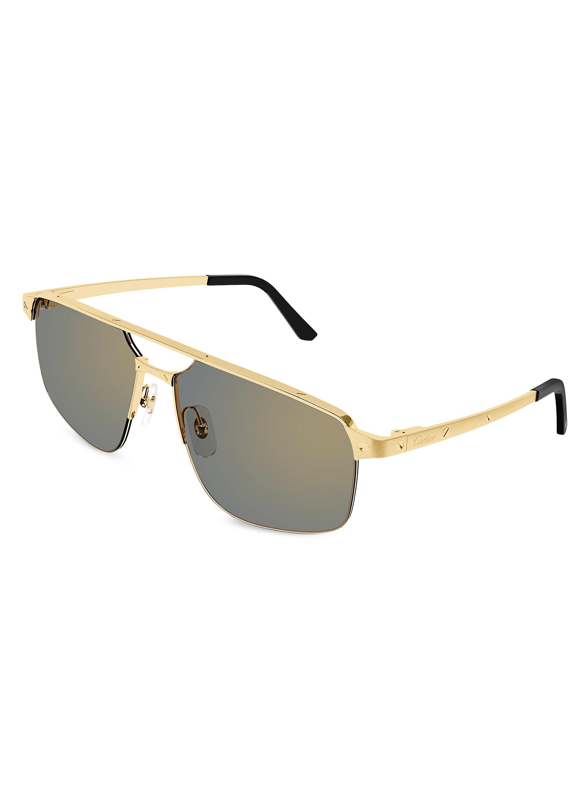 Cartier Men's Santos De  60MM 24K-Gold-Plated Metal Navigator Sunglasses - Gold