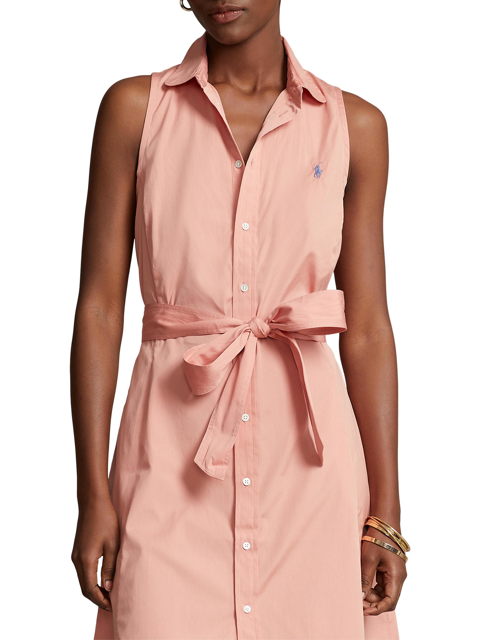 Polo Ralph Lauren Belted Sleeveless Cotton Shirtdress | Saks