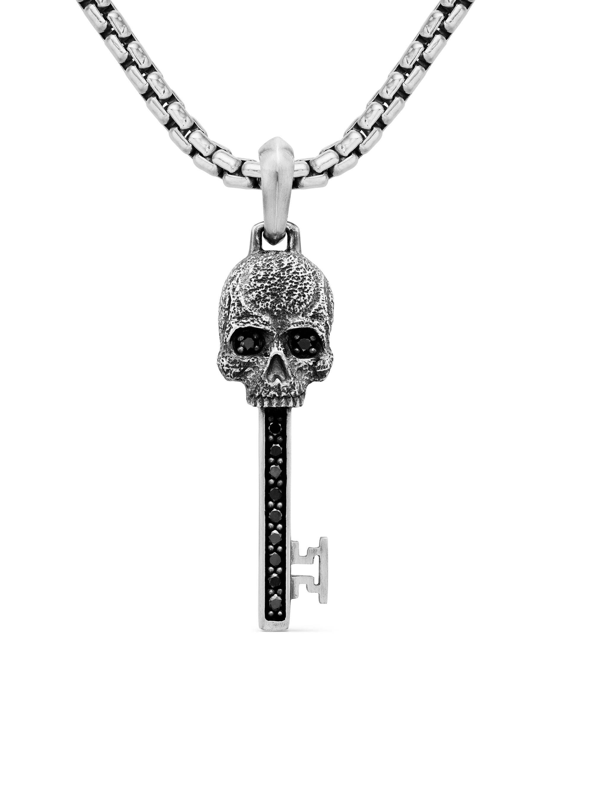 David Yurman Men's Memento Mori Skull Key Amulet with Pavé Black Diamonds - Black
