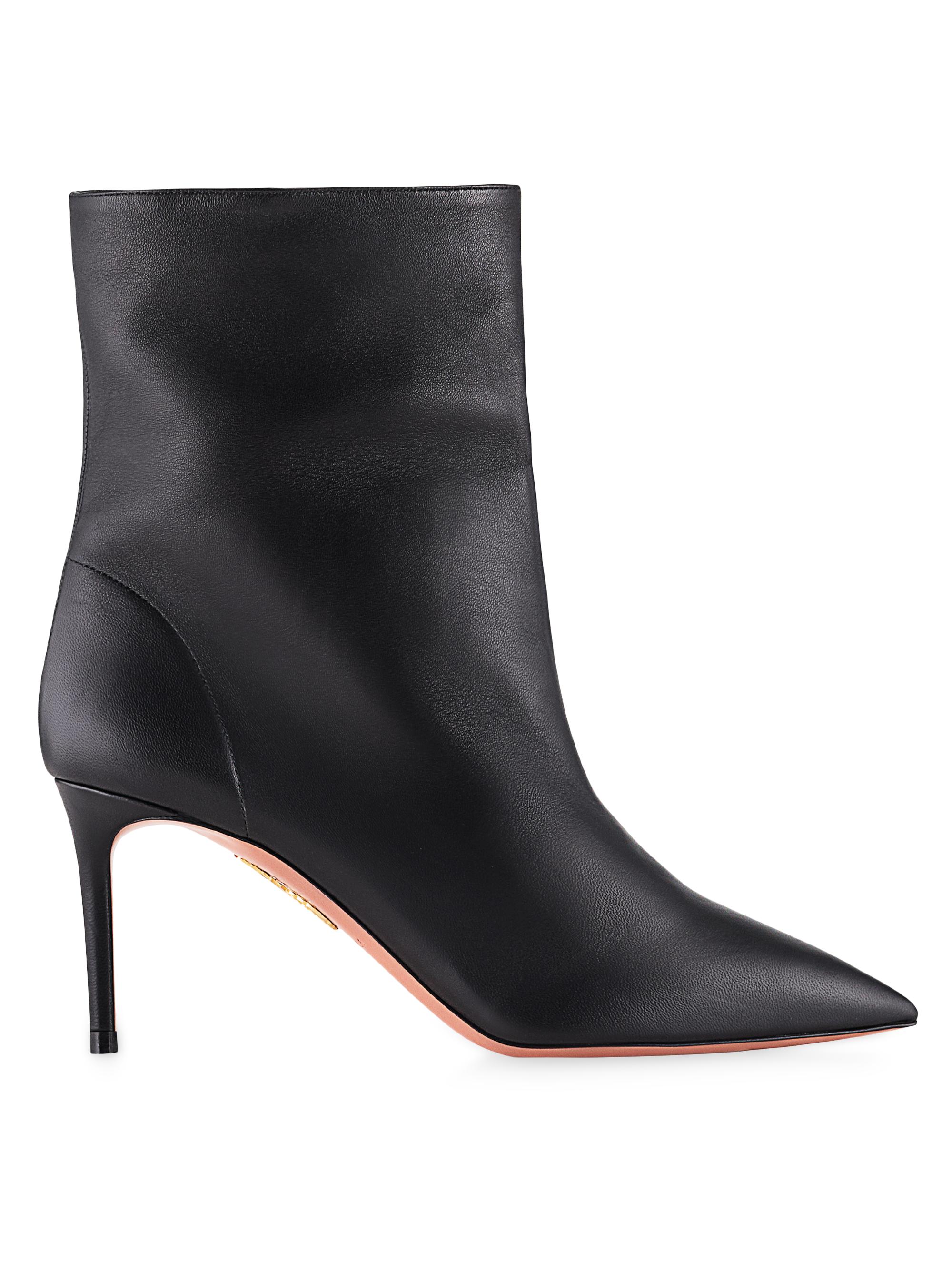 Aquazzura Women's Matignon 75MM Leather Booties - Black