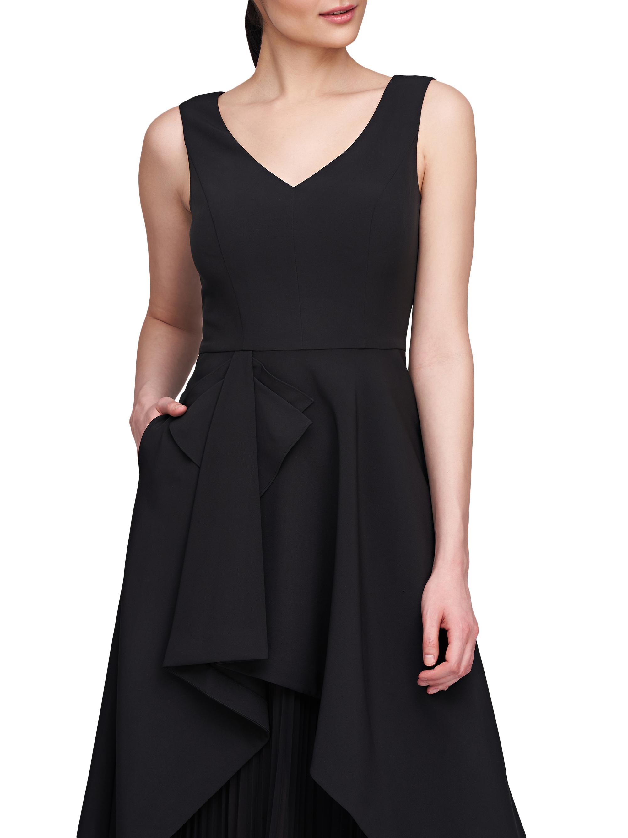 Kay Unger Begonia Crepe & Chiffon Midi A-Line Dress in Black at Nordstrom, Size 10