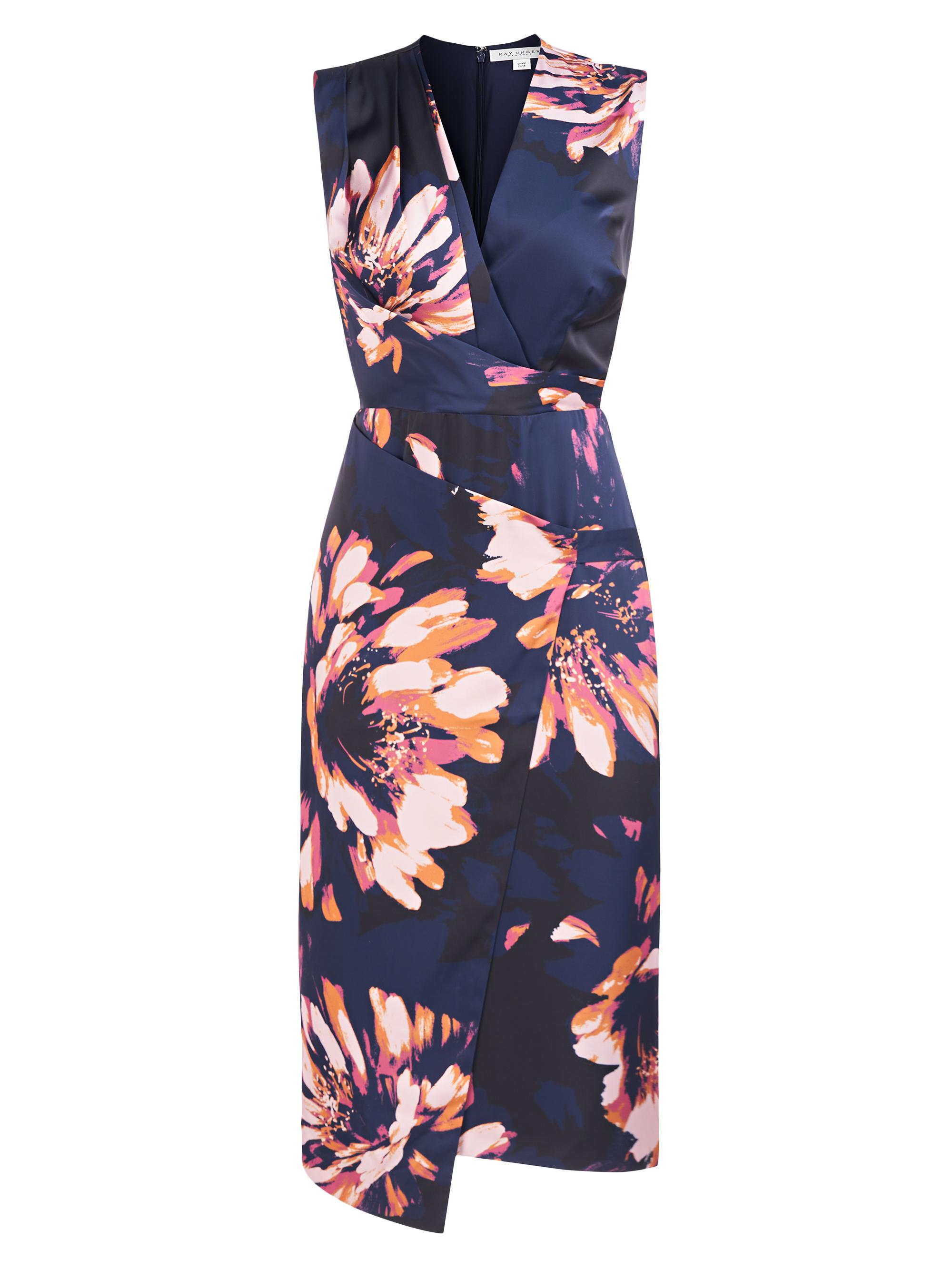 Kay Unger Women's Gretel Floral Wrap Midi-Dress - Dark Midnight