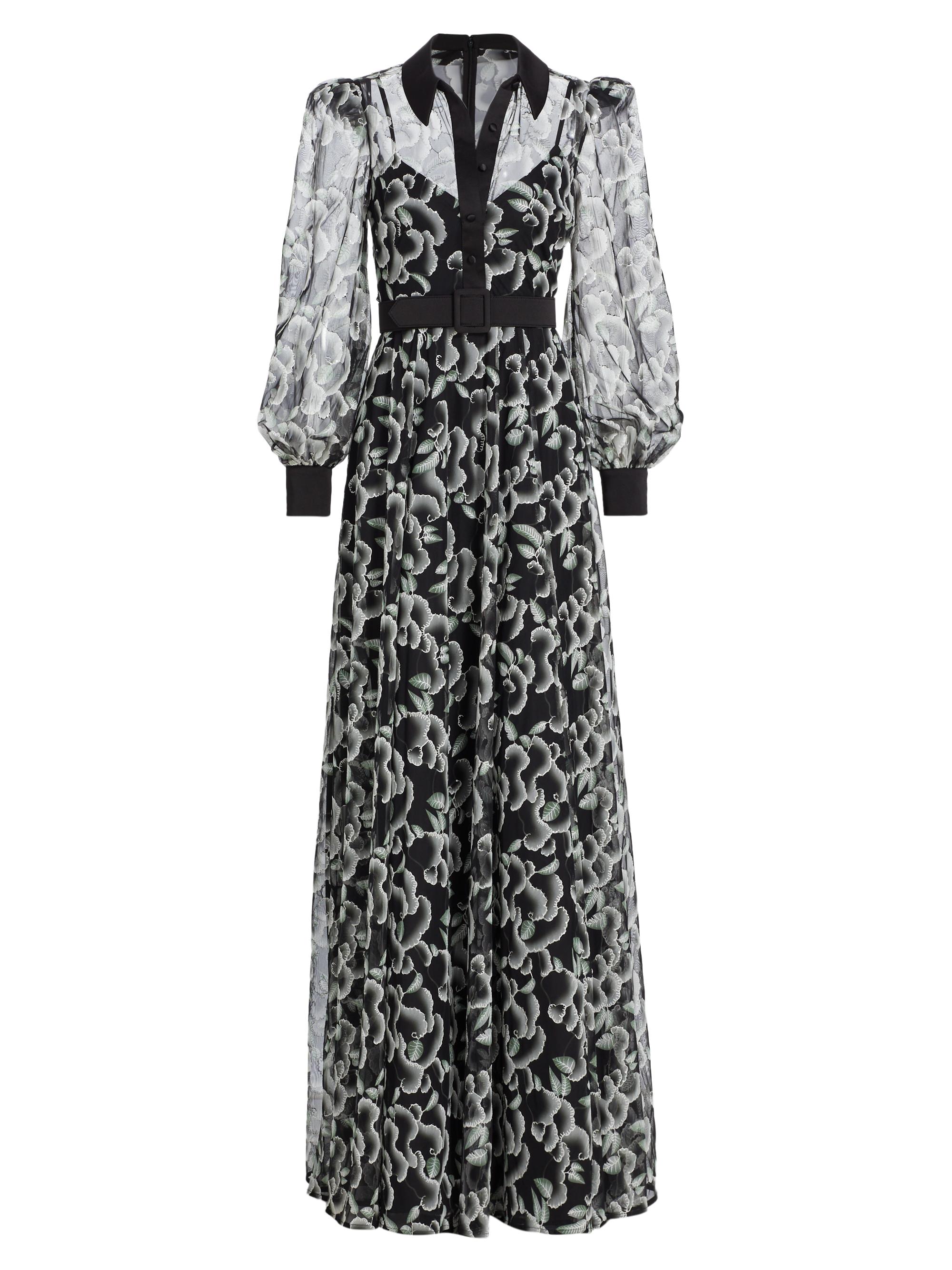 Badgley Mischka Cloud-Print Tulle Maxi Shirtdress | Saks Fifth Avenue