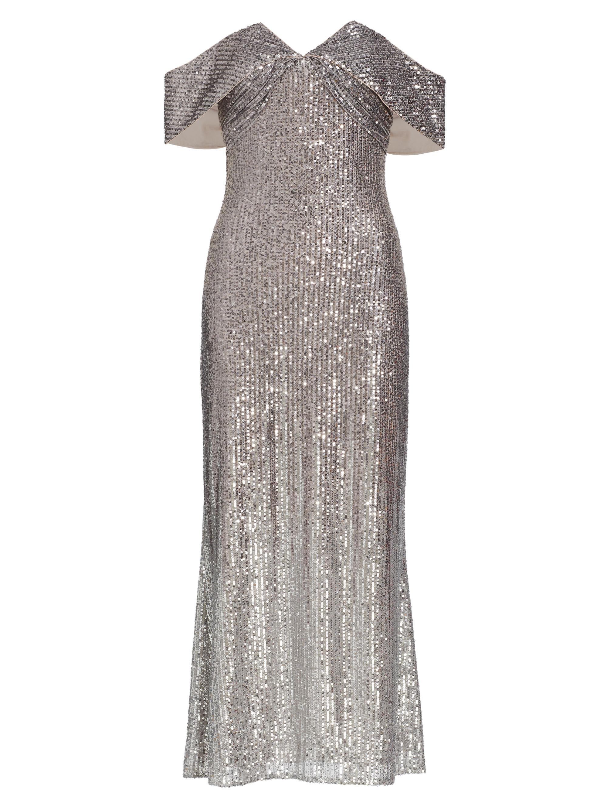 Badgley Mischka Women's Sequined Ombré Off-The-Shoulder Gown - Pewter