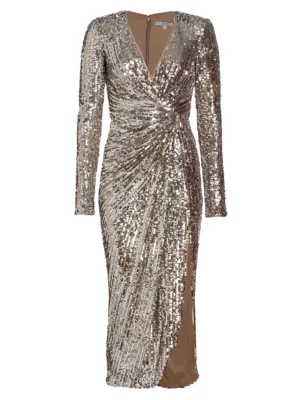 Shop Badgley Mischka Sequined Midi-Dress | Saks Fifth Avenue