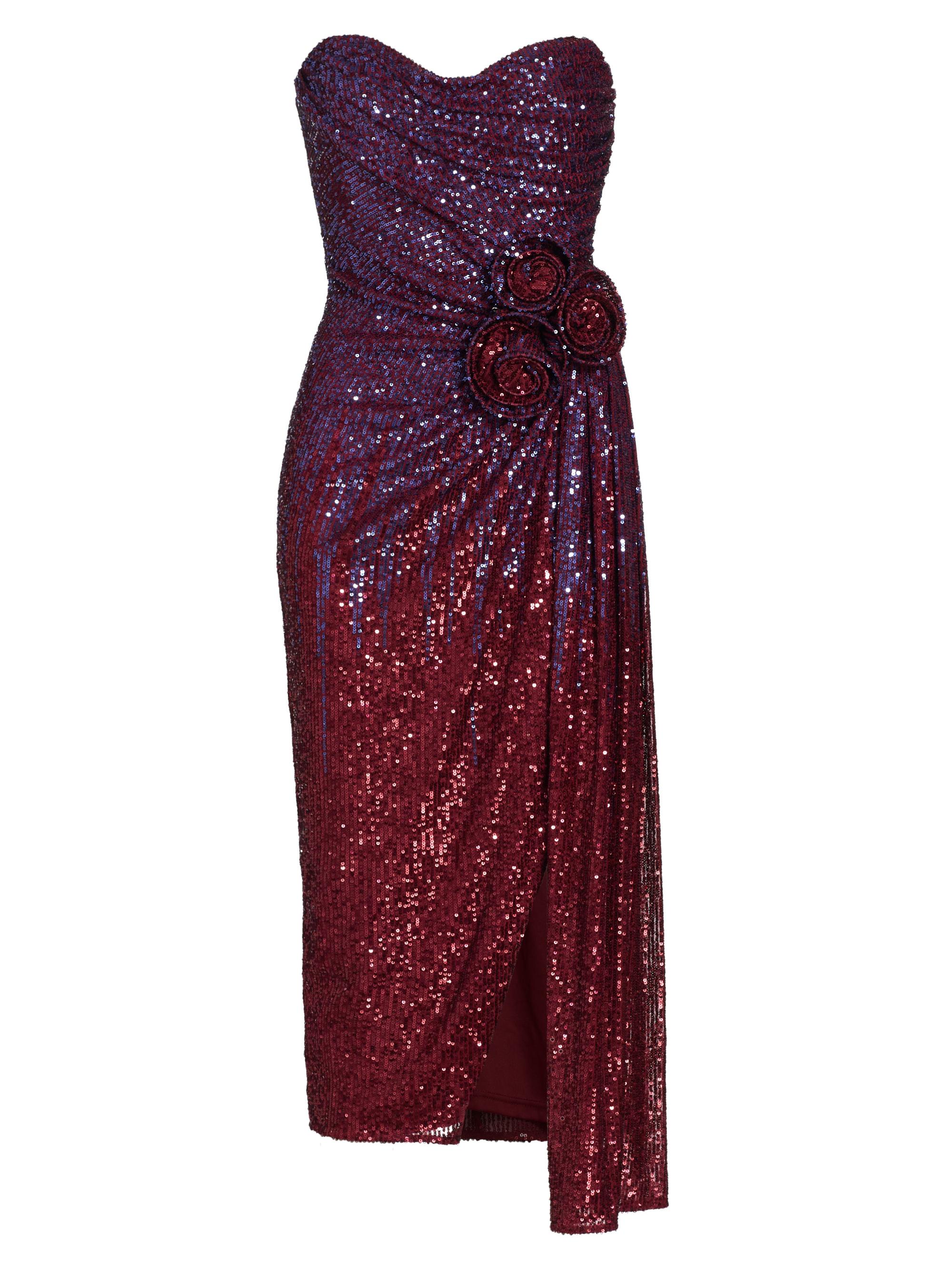 strapless open back dress BADGLEY MISCHKA Size M Silver Burgundy Sequined Long Sleeve Mini Dress –  Sui Generis Designer Consignment