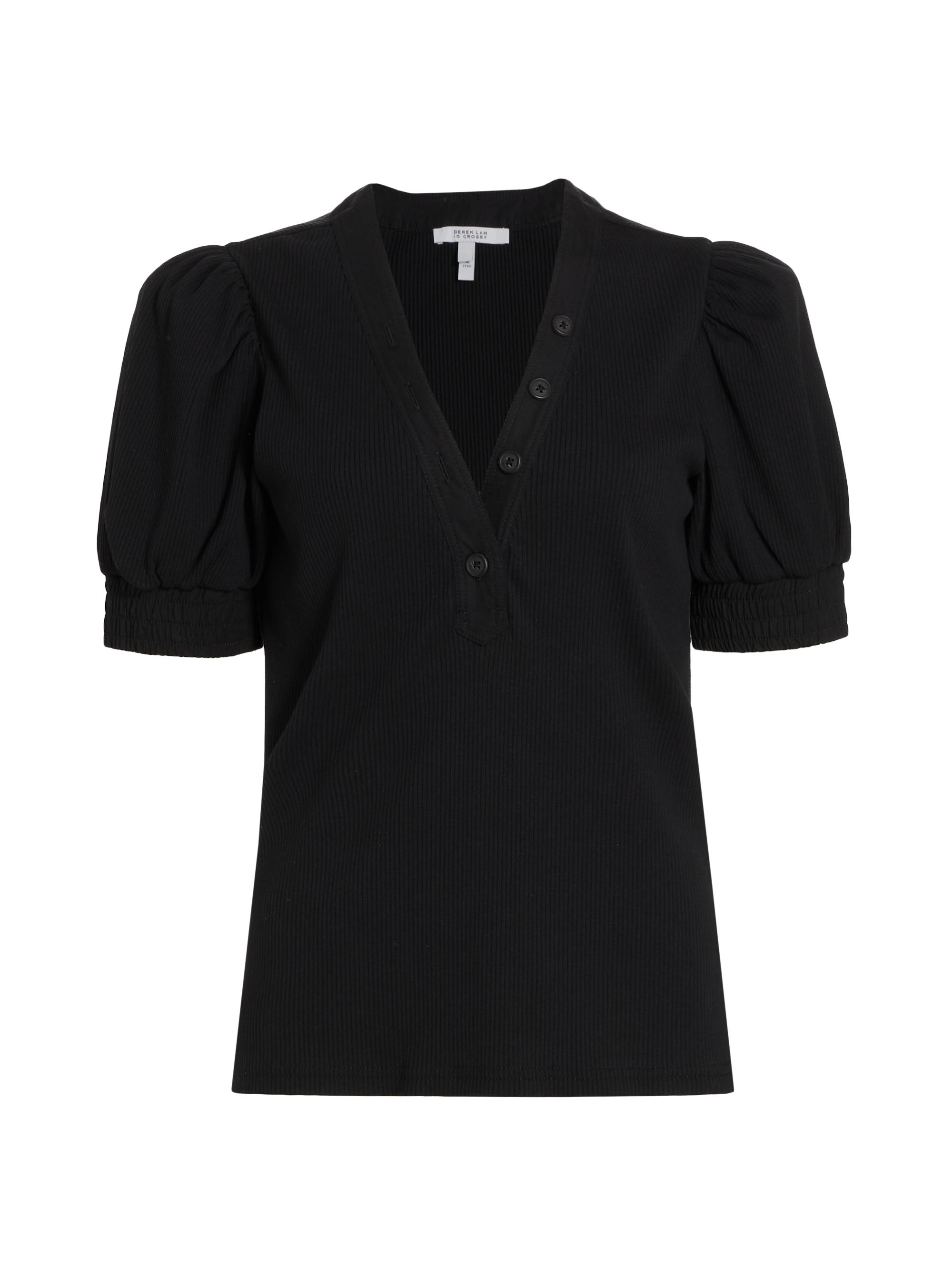 Derek Lam 10 Crosby Women's Heather Puff-Sleeve Top - Black