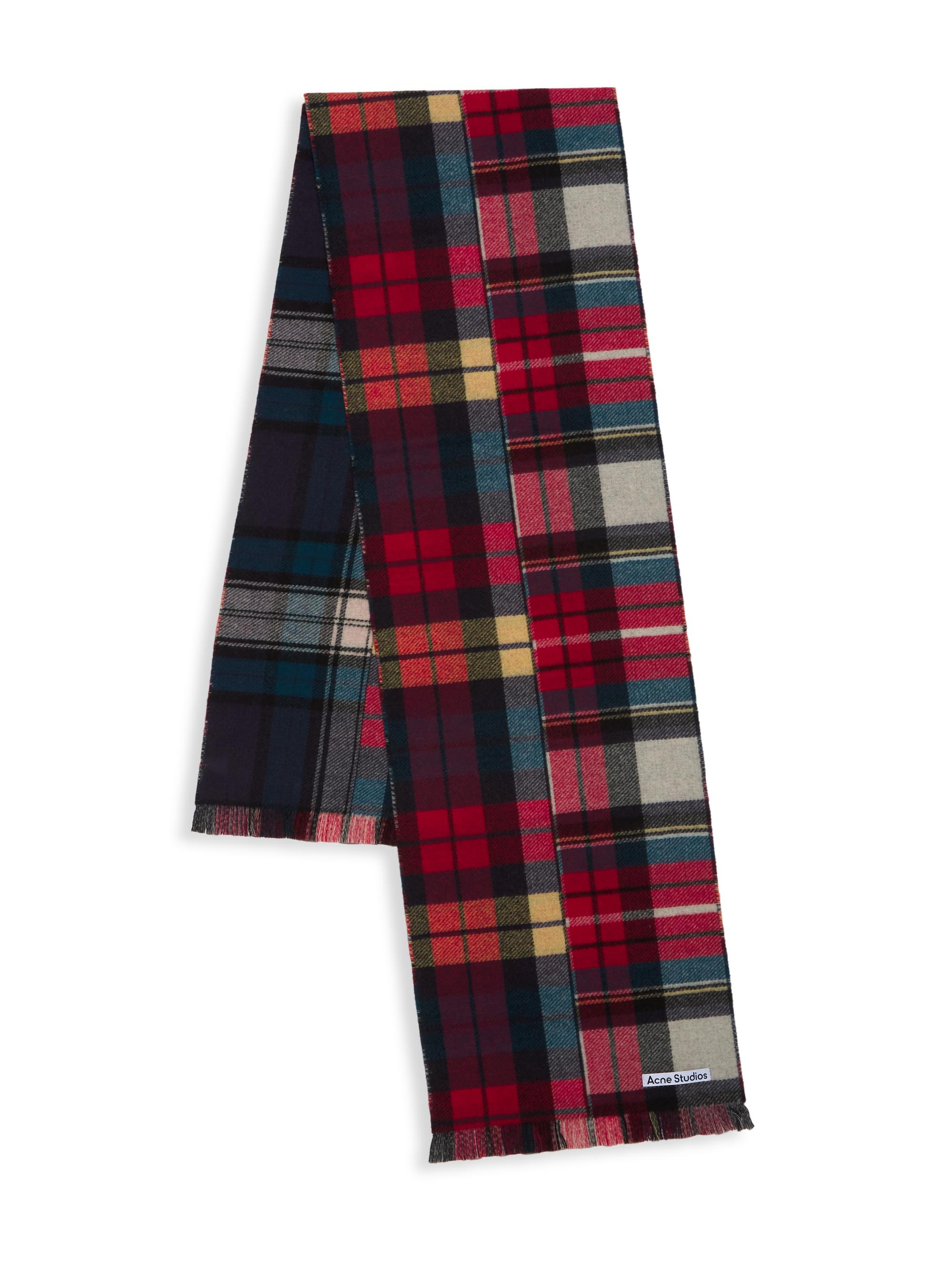 Acne Studios Men's Unisex Plaid Wool Scarf - Red Blue White