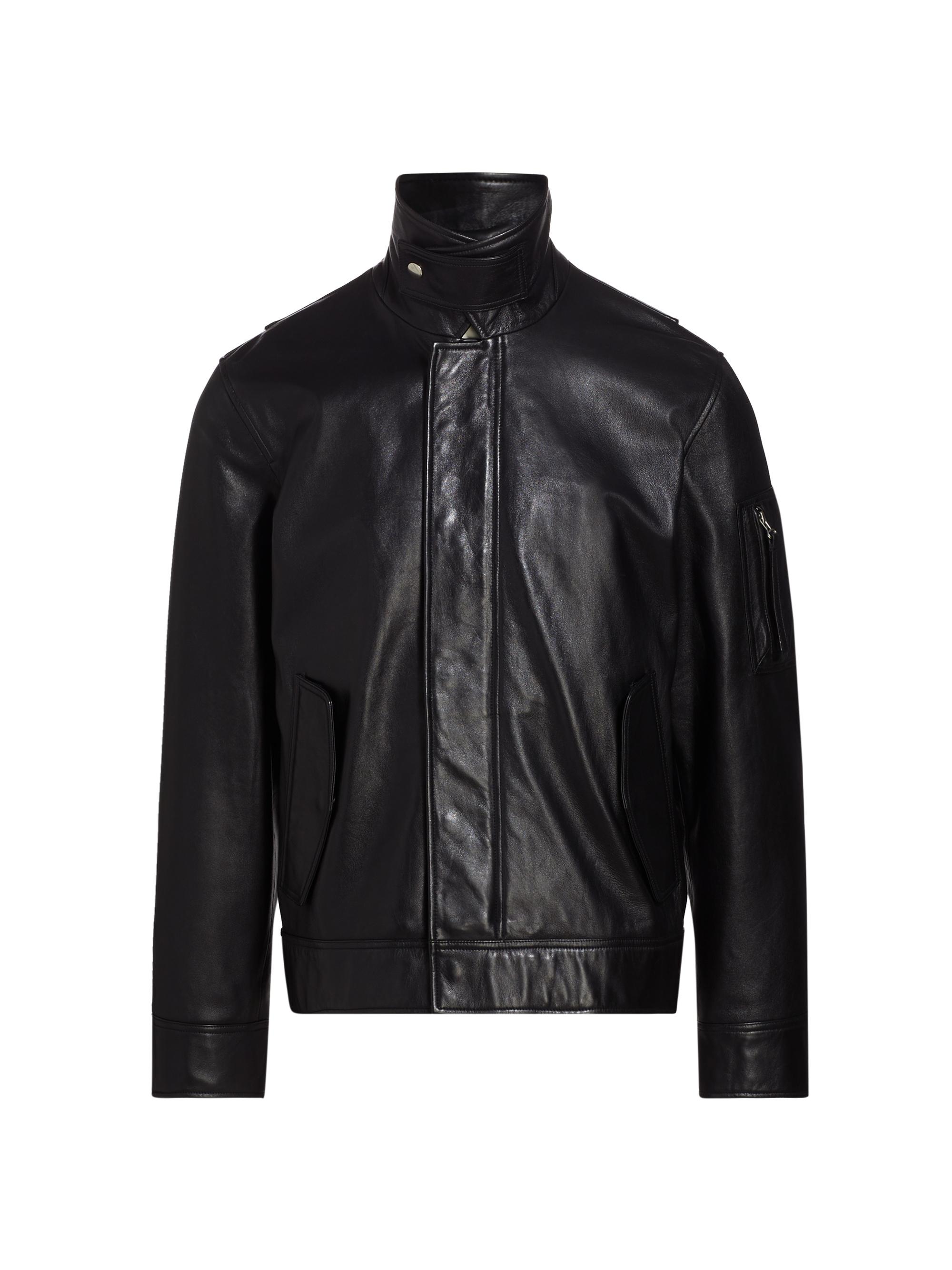 Helmut Lang Men's Stand Collar Leather Jacket - Black