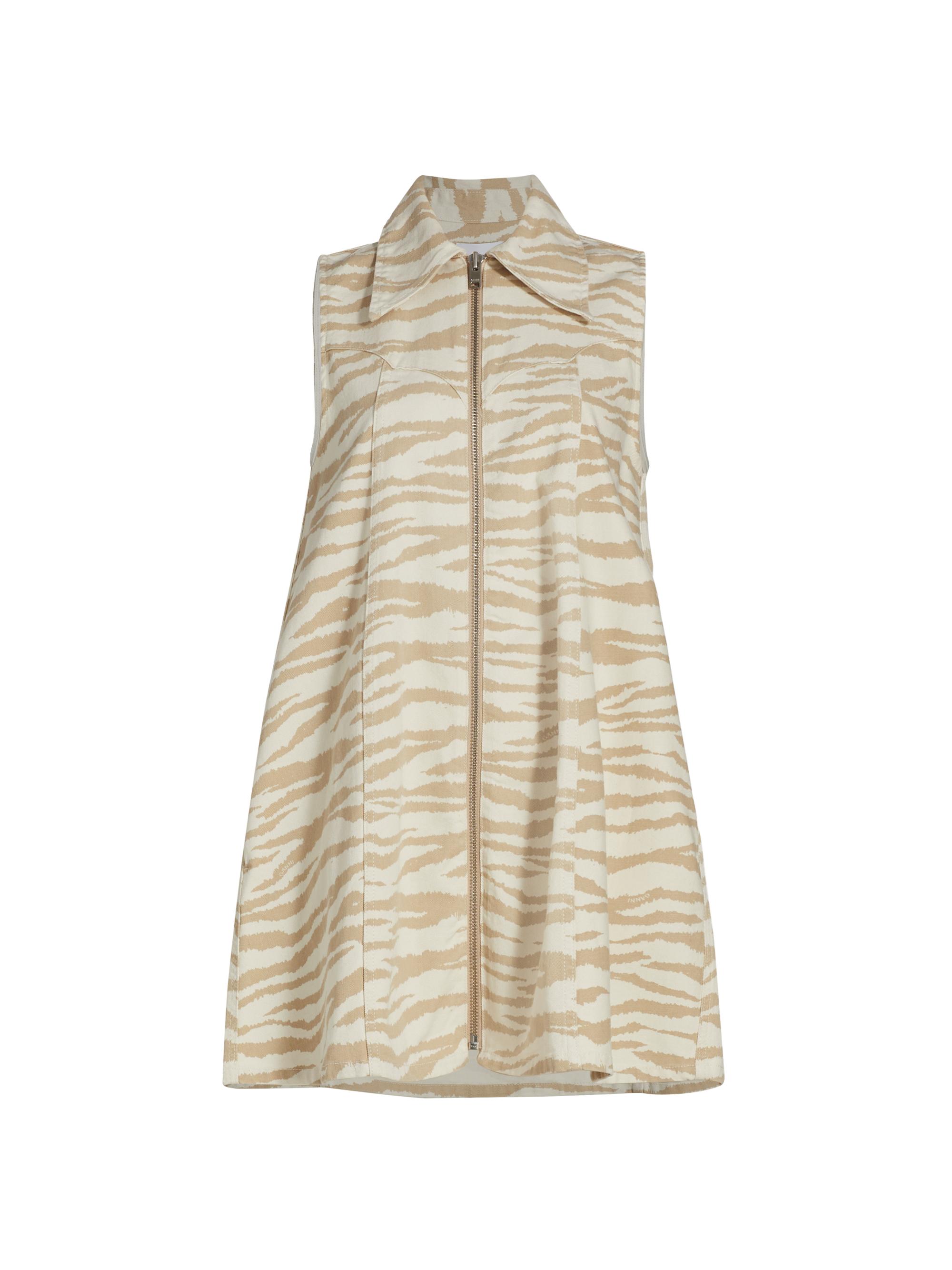 Ganni Women's Zebra-Print Denim Minidress - Pale Khaki
