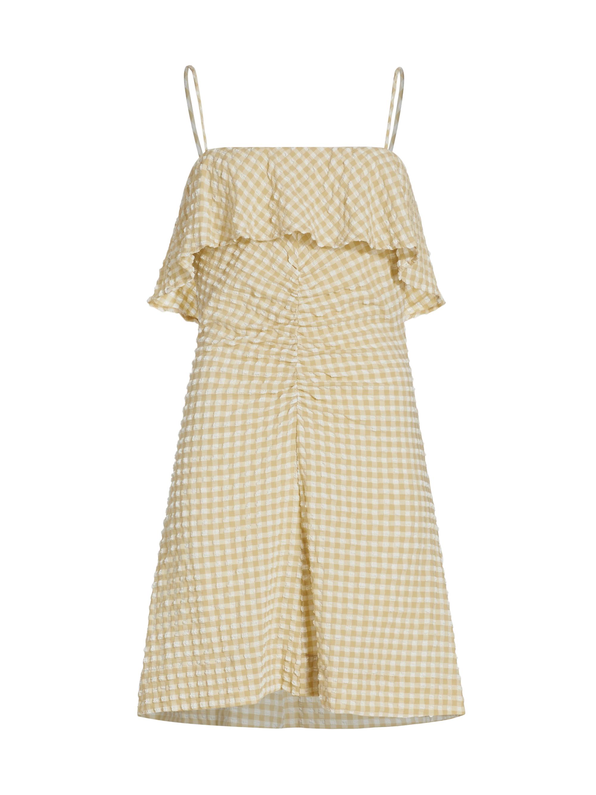 chinese dress ladies Ganni Seersucker Check Smock Maxi Dress
