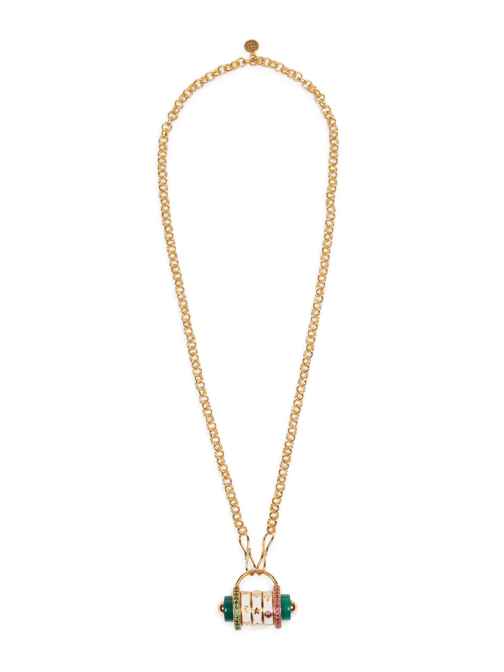 Caroline de Benoist Women's Mot De Passe Jackpot 18K-Gold-Plated & Mixed-Media Pendant Necklace - Green