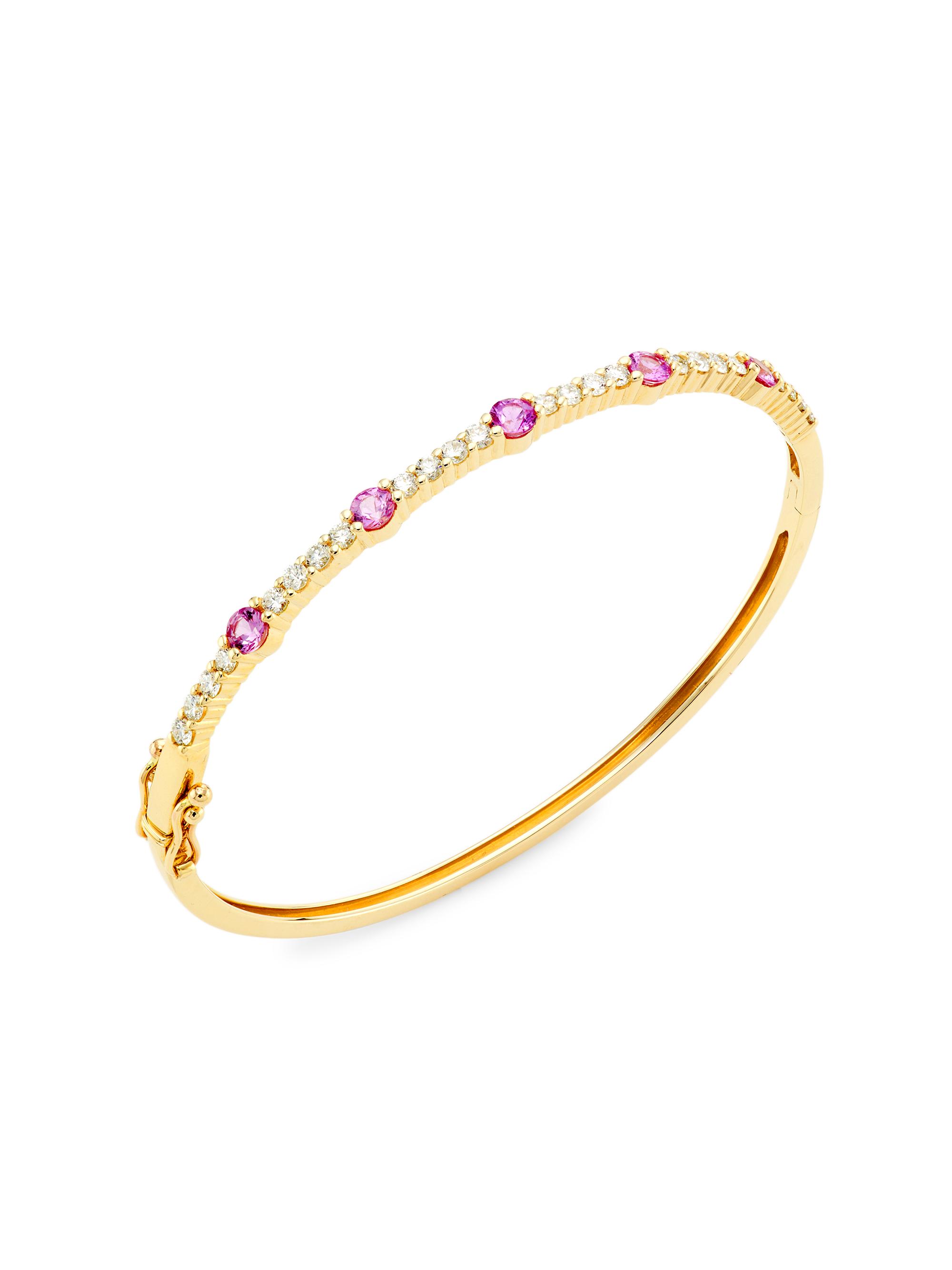 Saks Fifth Avenue Collection Women's 14K Yellow Gold, Pink Sapphire & 0.92 TCW Diamond Bangle - Yellow Gold