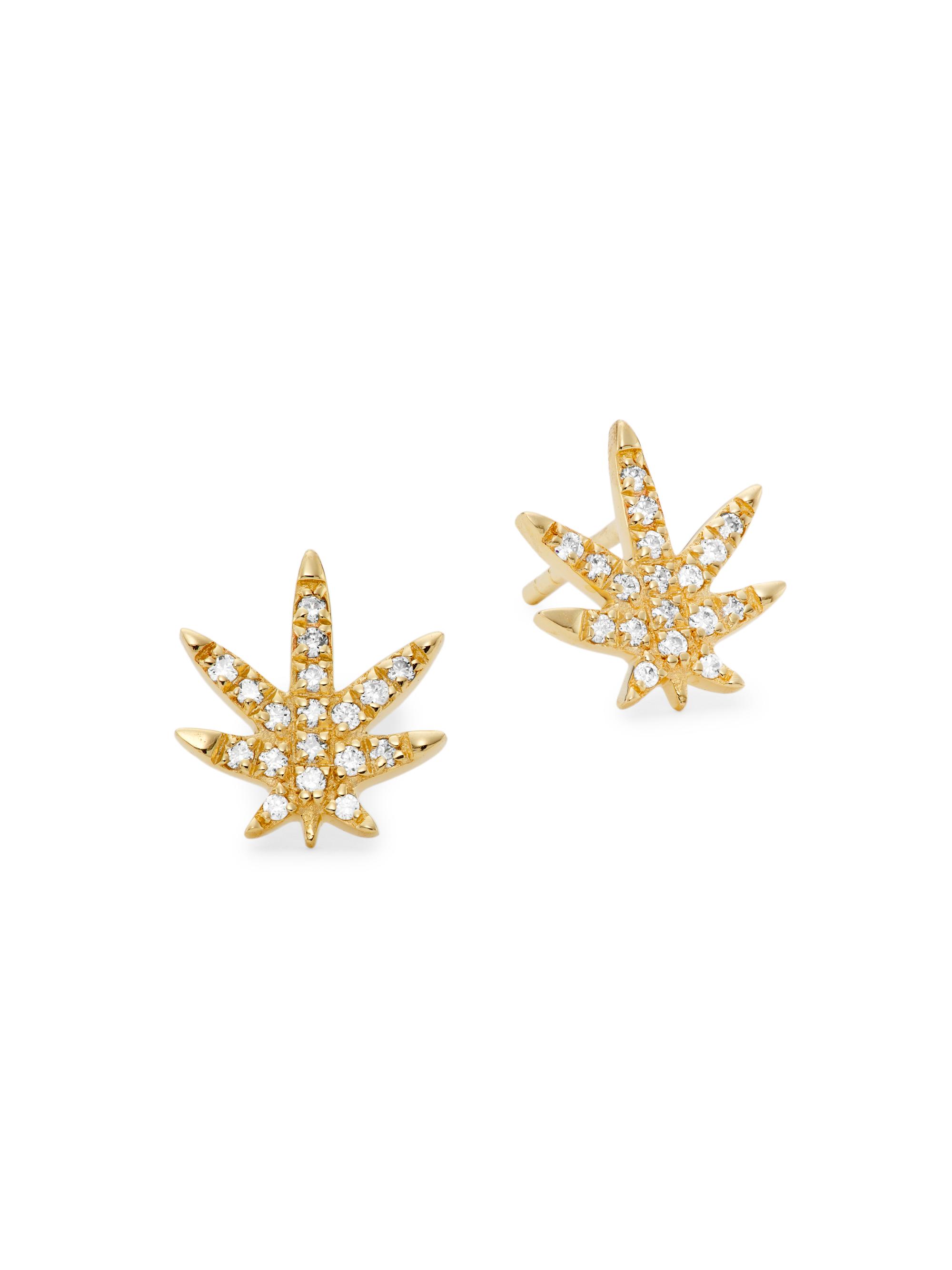 Saks Fifth Avenue Collection Women's 14K Yellow Gold & 0.22 TCW Diamond Cannabis Stud Earrings - Yellow Gold