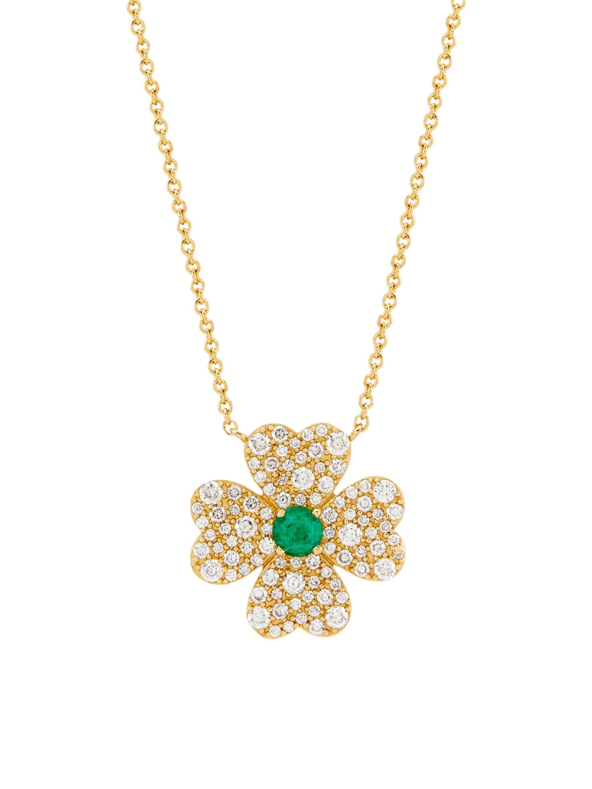Saks Fifth Avenue Collection Women's 14K Yellow Gold, 0.4 TCW Diamond & Emerald Four-Leaf Clover Pendant Necklace - Yellow Gold