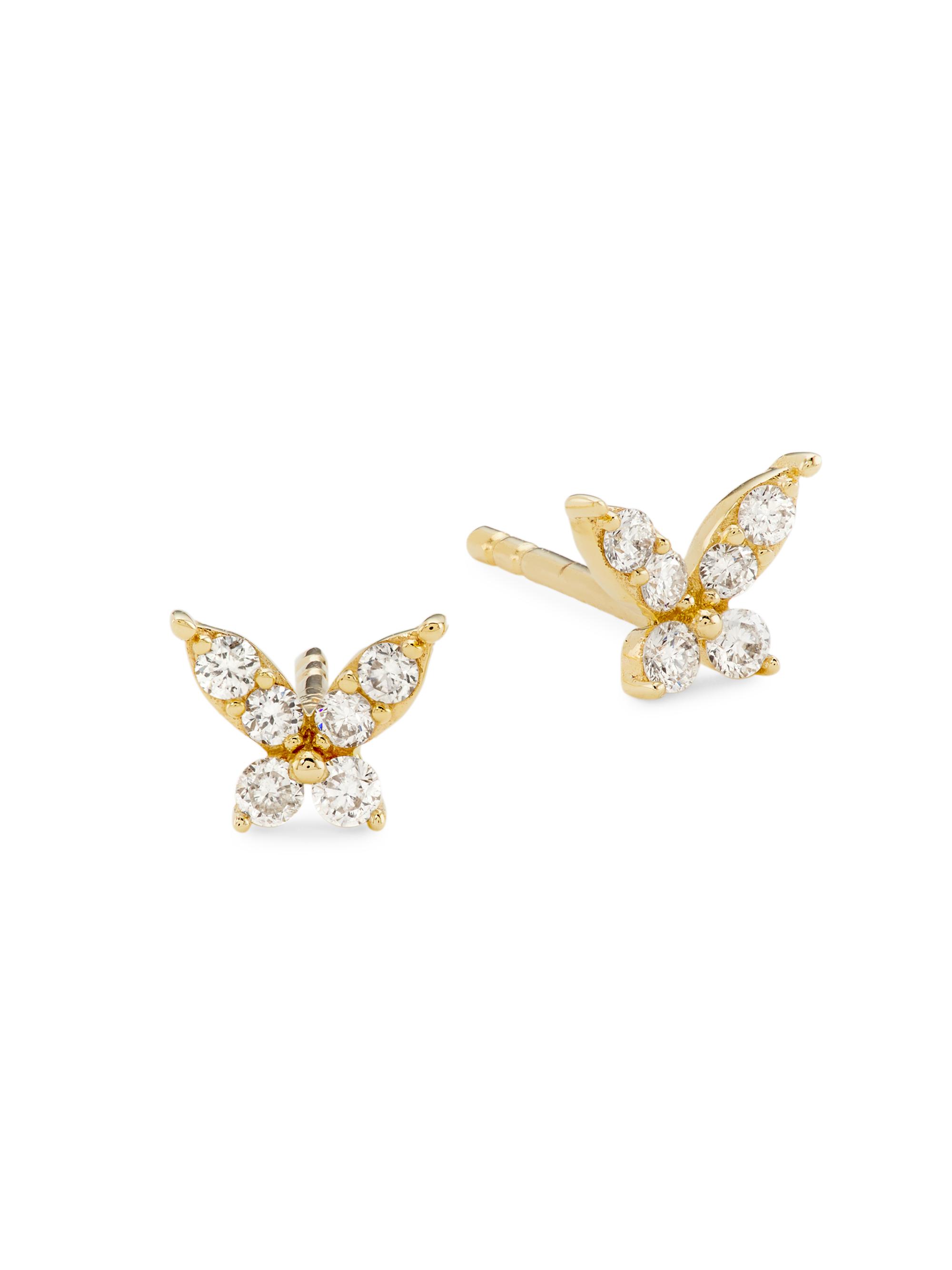 Saks Fifth Avenue Collection Women's 14K Yellow Gold & 0.2 TCW Diamond Butterfly Stud Earrings - Yellow Gold