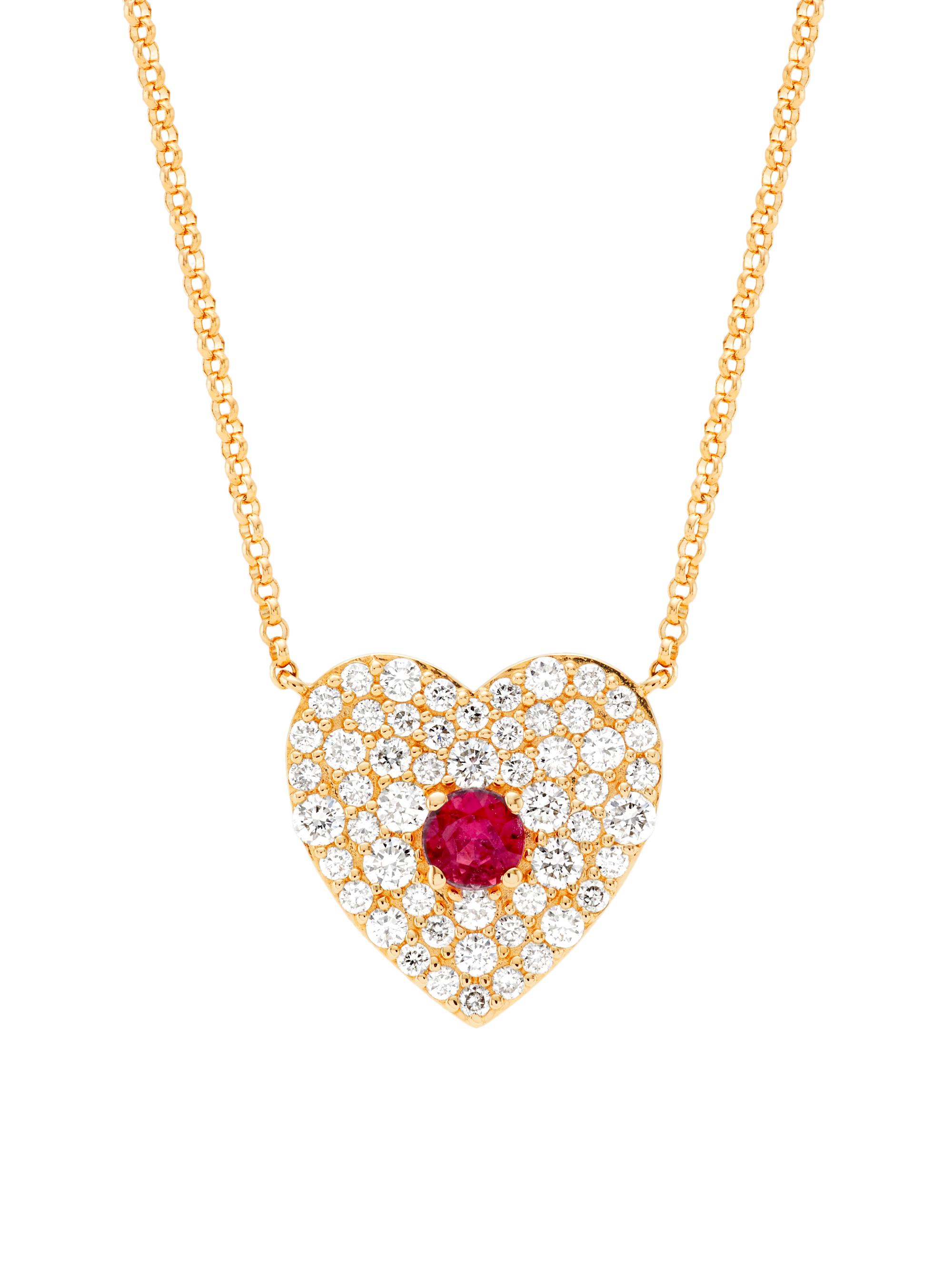 Saks Fifth Avenue Collection Women's 14K Yellow Gold, 0.61 TCW Diamond & Ruby Heart Pendant Necklace - Yellow Gold