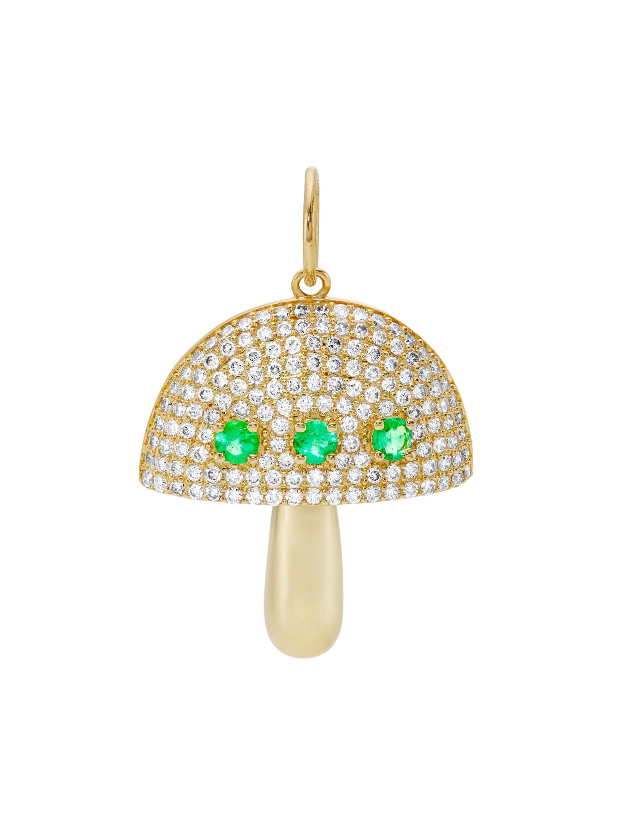 Saks Fifth Avenue Collection Women's 14K Yellow Gold, 1.09 TCW Diamond & Emerald Mushroom Pendant - Yellow Gold