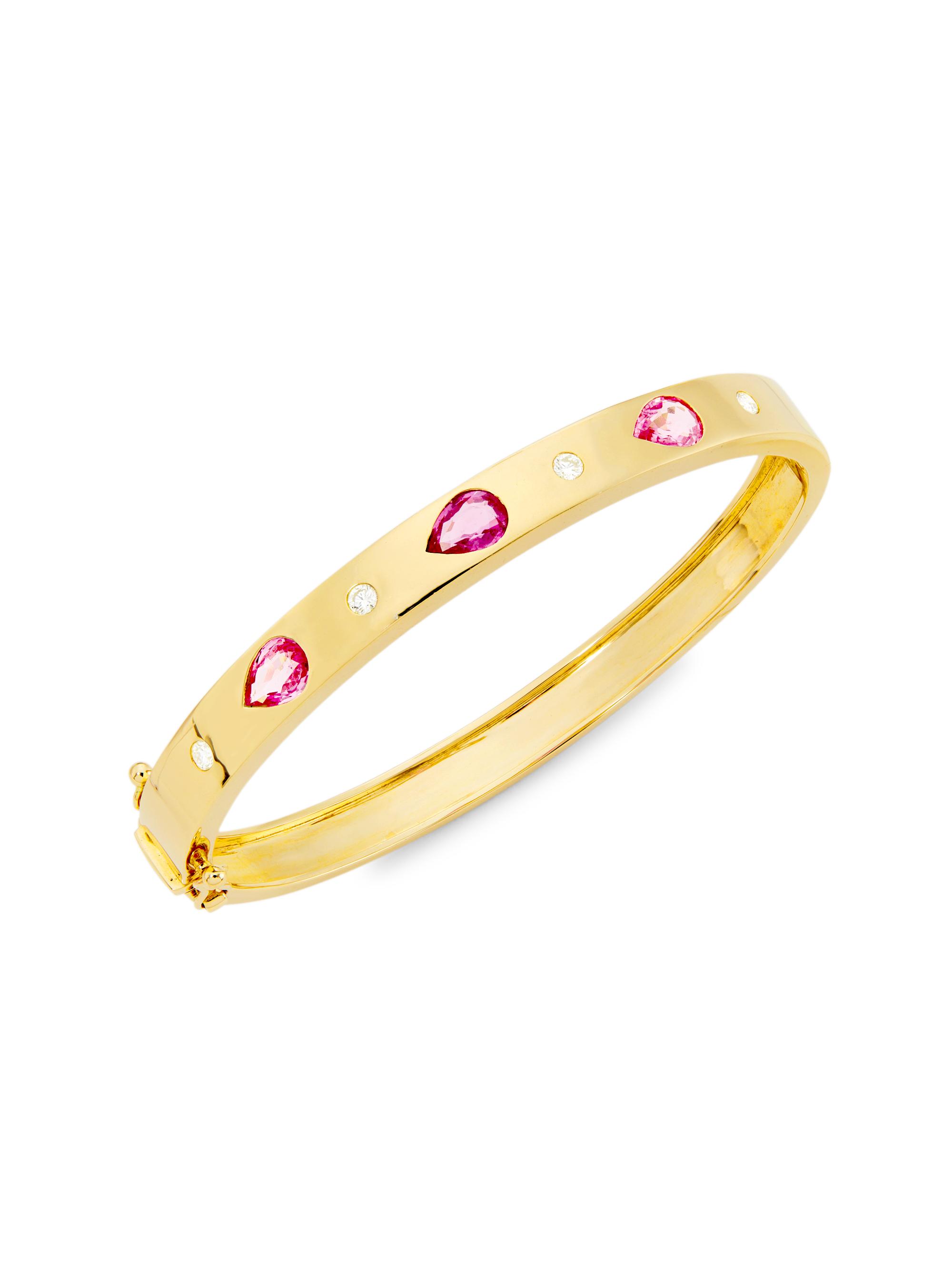 Saks Fifth Avenue Collection Women's Gypsy 14K Yellow Gold, 0.248 TCW Diamond & Pink Sapphire Bangle - Yellow Gold