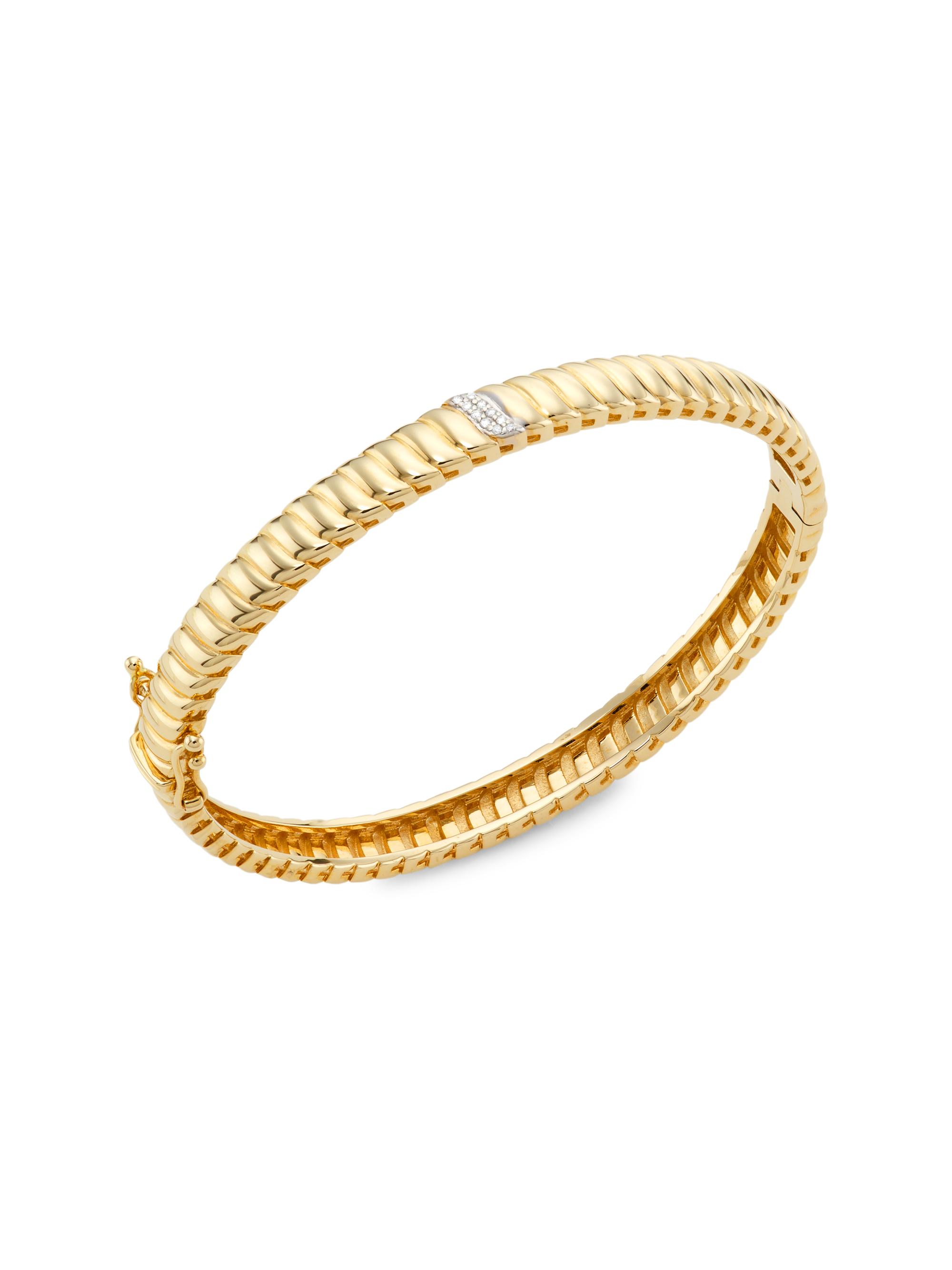 Saks Fifth Avenue Collection Women's 14K Yellow Gold & 0.03 TCW Diamond Wavy Bangle - Yellow Gold