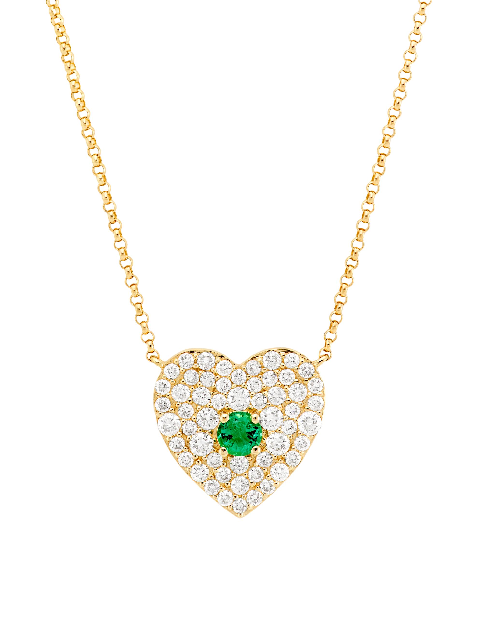 Saks Fifth Avenue Collection Women's 14K Yellow Gold, 0.05 TCW Diamond & Emerald Heart Pendant Necklace - Yellow Gold