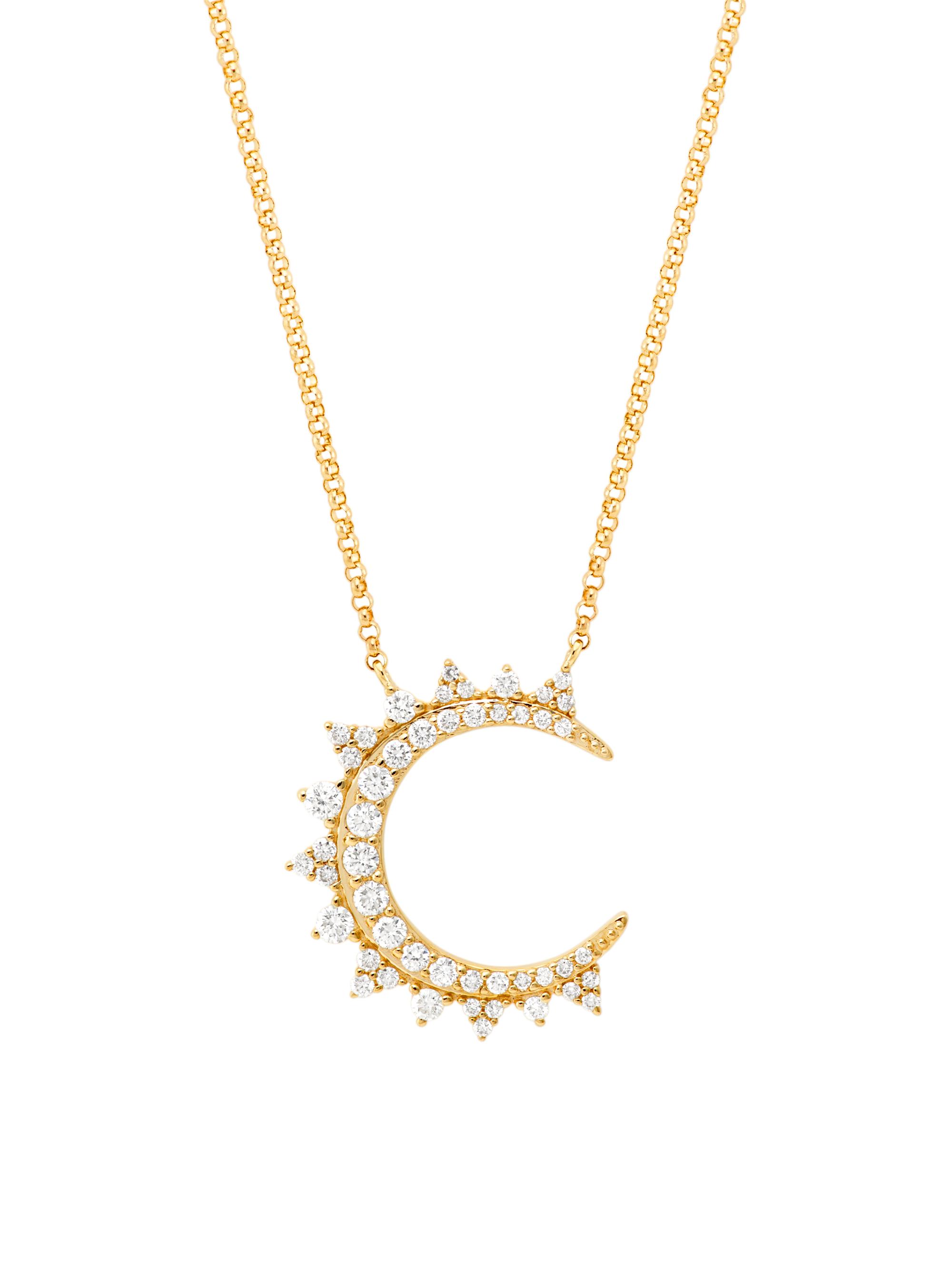 Saks Fifth Avenue Collection Women's 14K Yellow Gold & 0.5 TCW Diamond Crescent Moon Pendant Necklace - Yellow Gold