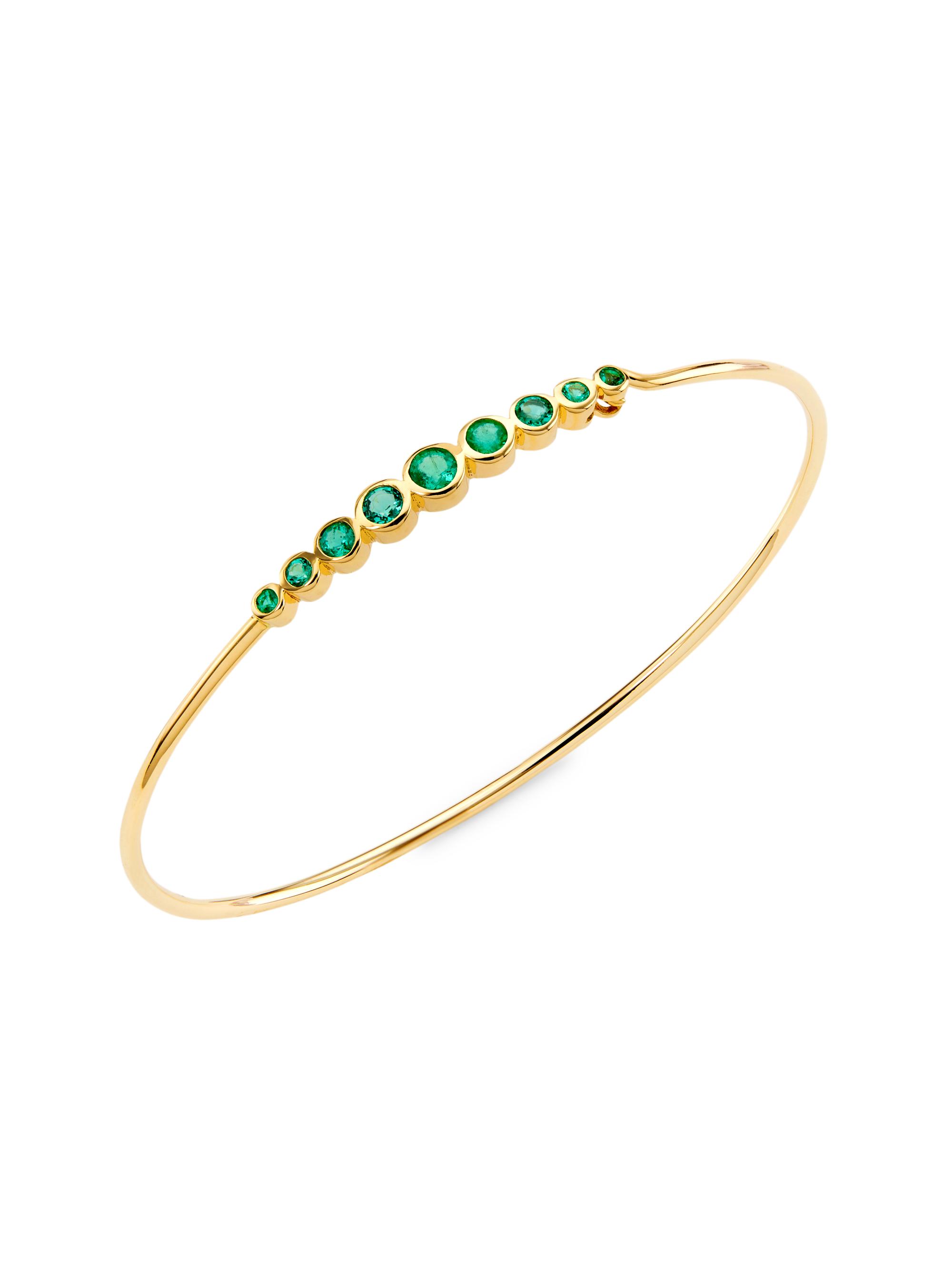 Saks Fifth Avenue Collection Women's 14K Yellow Gold & Emerald Wire Bangle - Yellow Gold