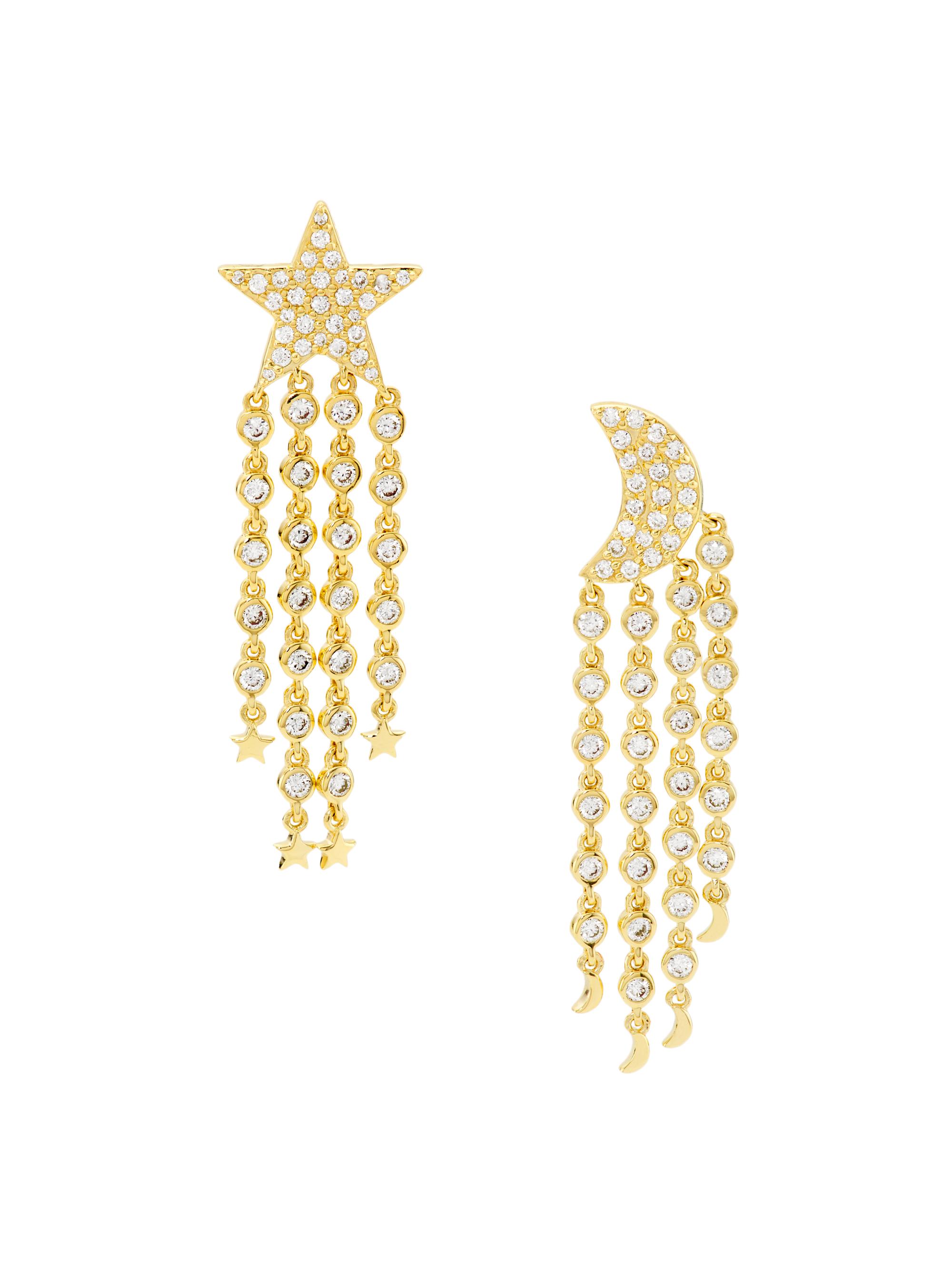Saks Fifth Avenue Collection Women's 14K Yellow Gold & 1.02 TCW Diamond Moon & Star Mismatched Drop Earrings - Yellow Gold