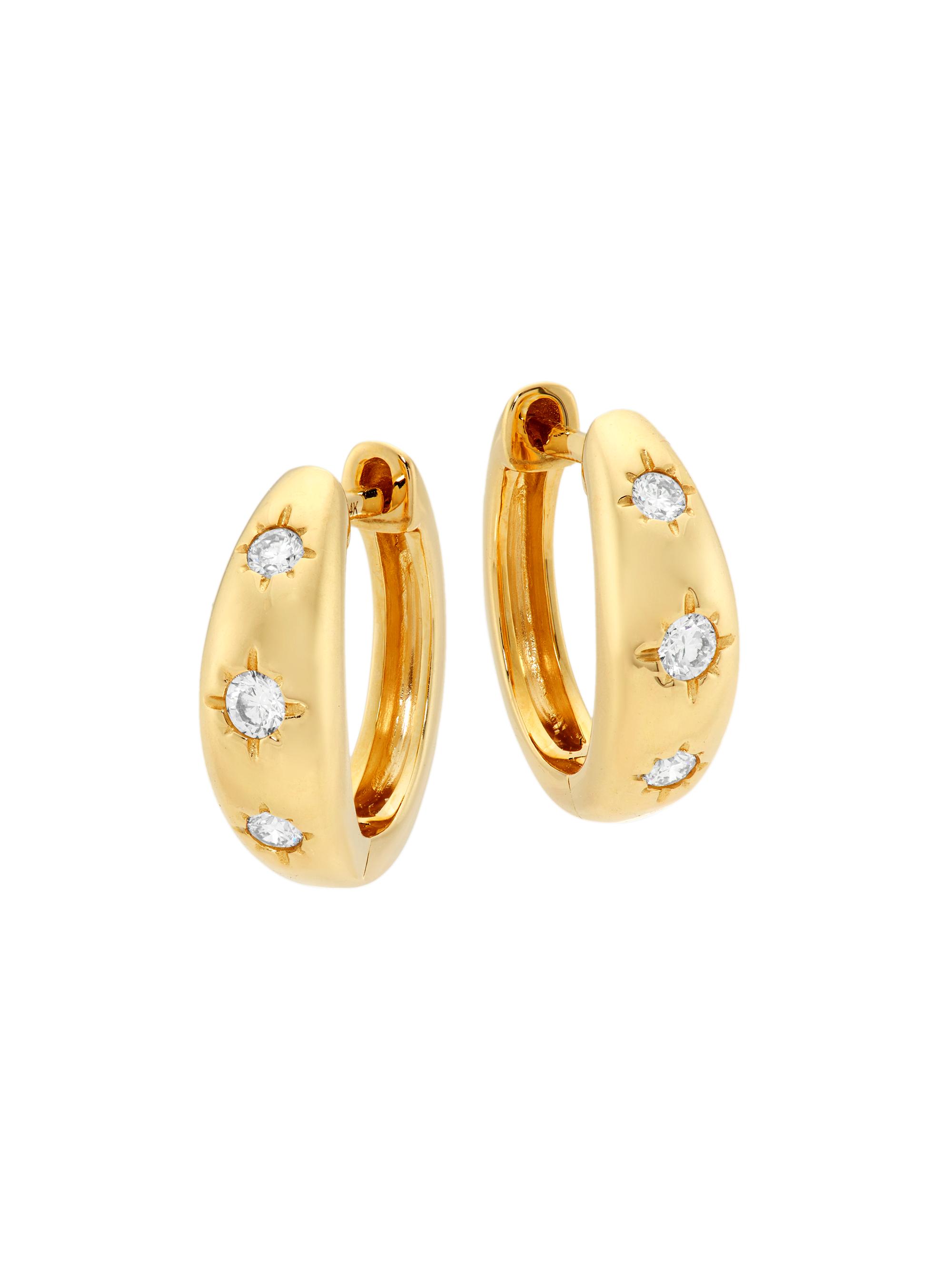 Saks Fifth Avenue Collection Women's 14K Yellow Gold & 0.23 TCW Diamond Etched Huggie Hoop Earrings - Yellow Gold