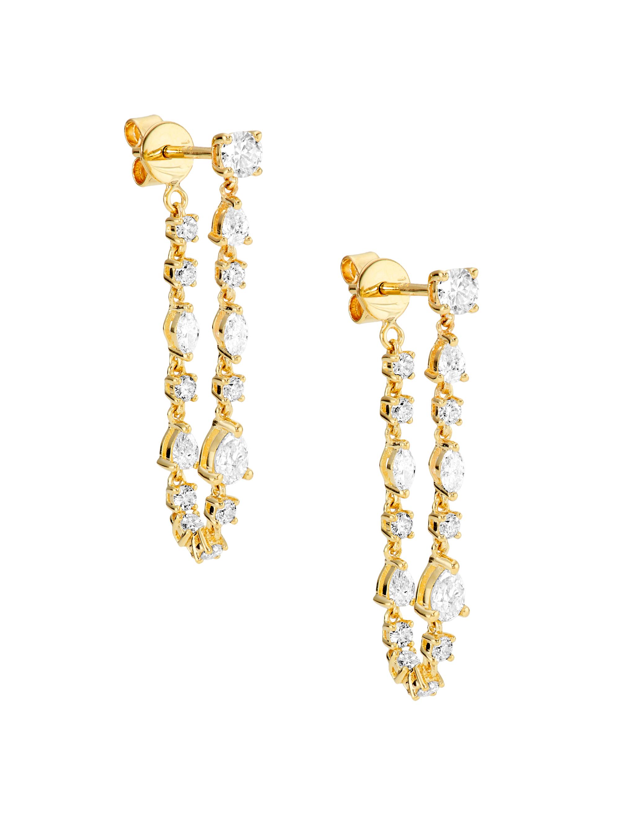 Saks Fifth Avenue Collection Women's 14K Yellow Gold & 1.381 TCW Diamond Chain Stud Earrings - Yellow Gold