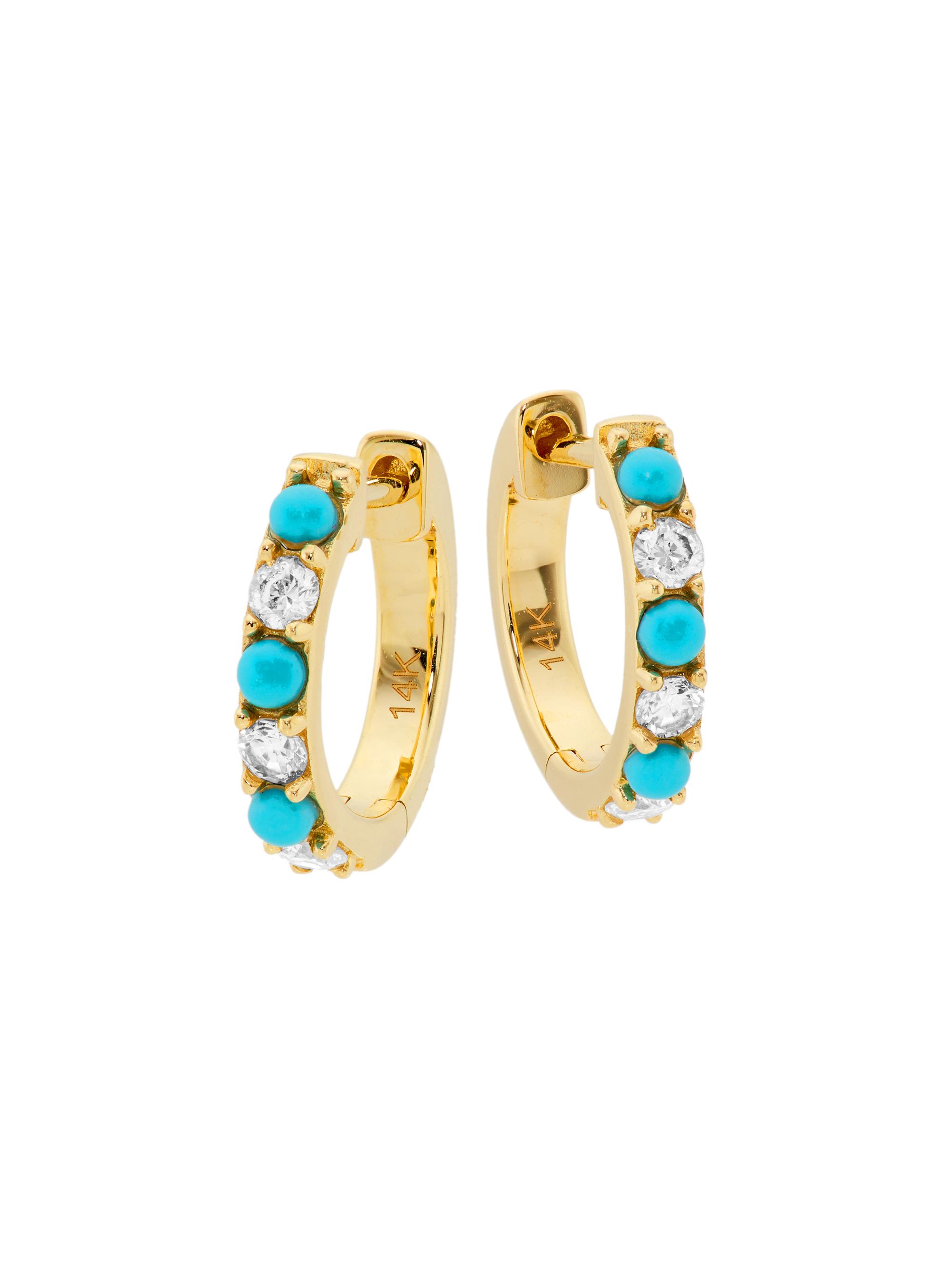 Saks Fifth Avenue Collection Women's 14K Yellow Gold, 0.198 TCW Diamond & Turquoise Huggie Hoop Earrings - Yellow Gold
