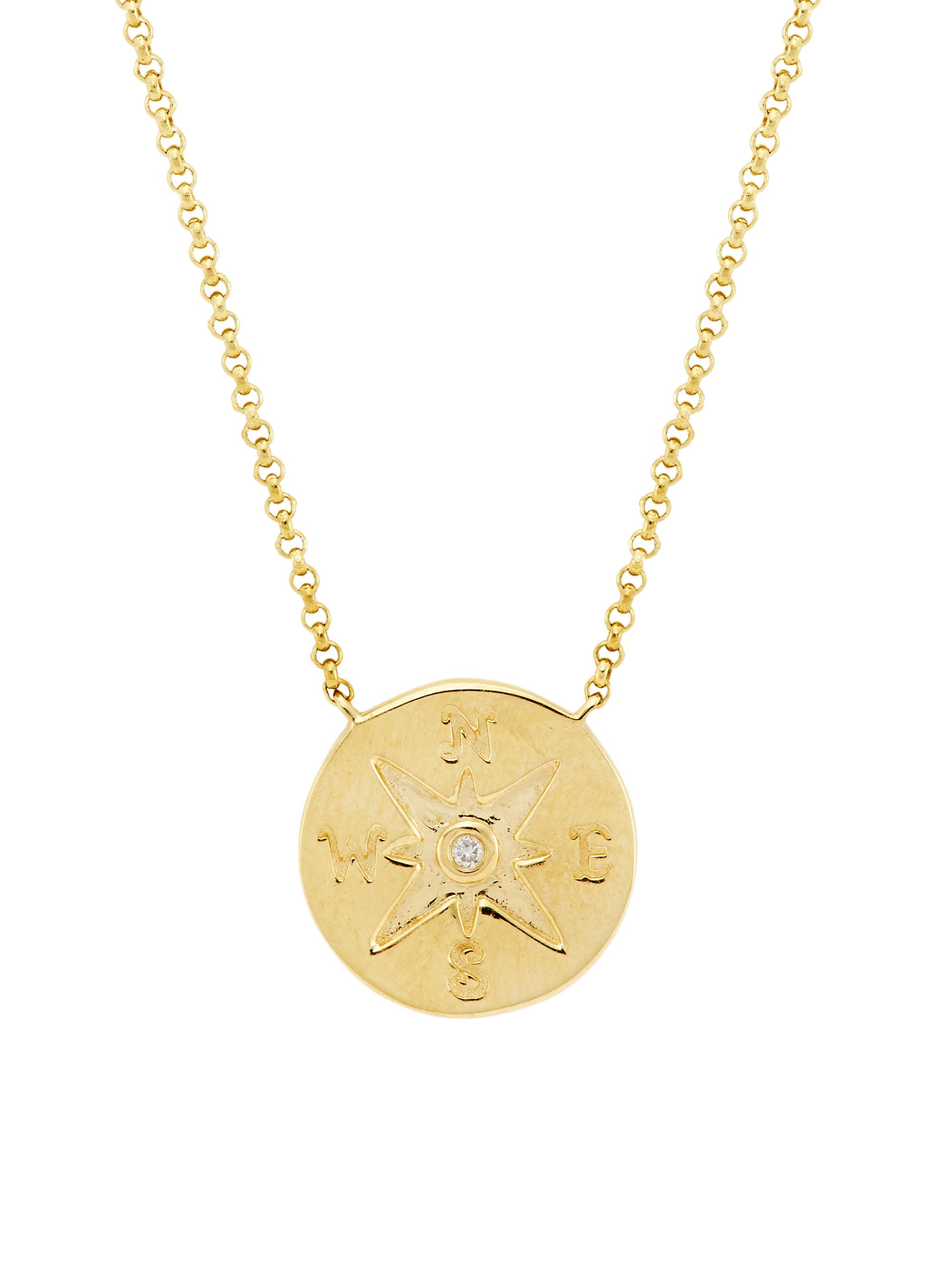 Saks Fifth Avenue Collection Women's 14K Yellow Gold & 0.007 TCW Diamond Compass Pendant Necklace - Yellow Gold