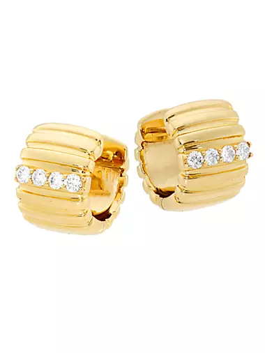 14K Yellow Gold & 0.146 TCW Diamond Wide Huggie Earrings