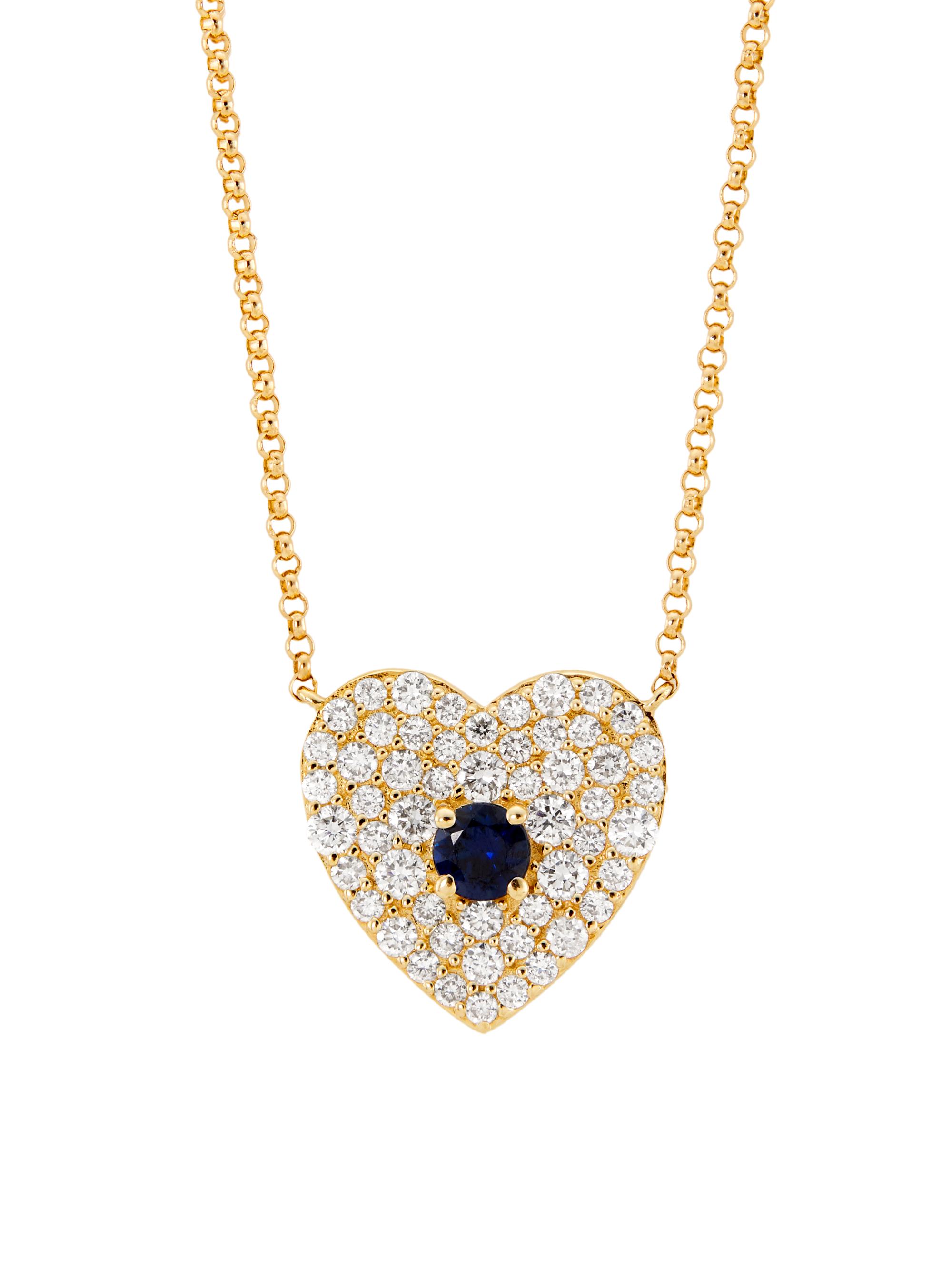 Saks Fifth Avenue Collection Women's 14K Yellow Gold, 0.5 TCW Diamond & Blue Sapphire Heart Pendant Necklace - Yellow Gold