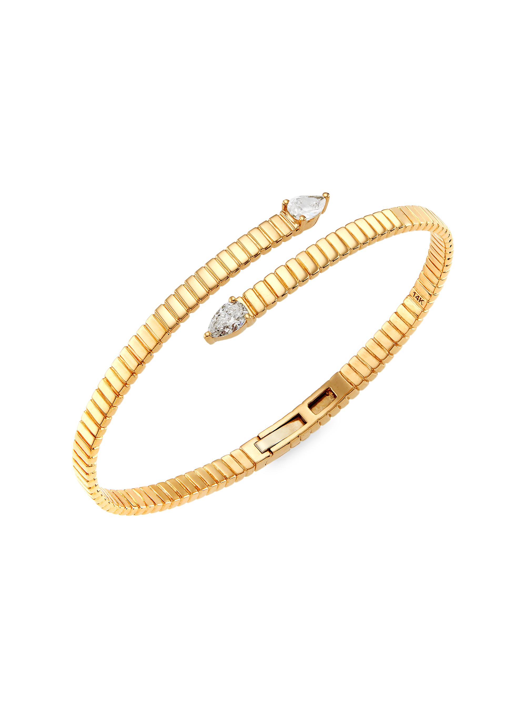 Saks Fifth Avenue Collection Women's 14K Yellow Gold & 0.7 TCW Diamond Fluted Bypass Bangle - Gold